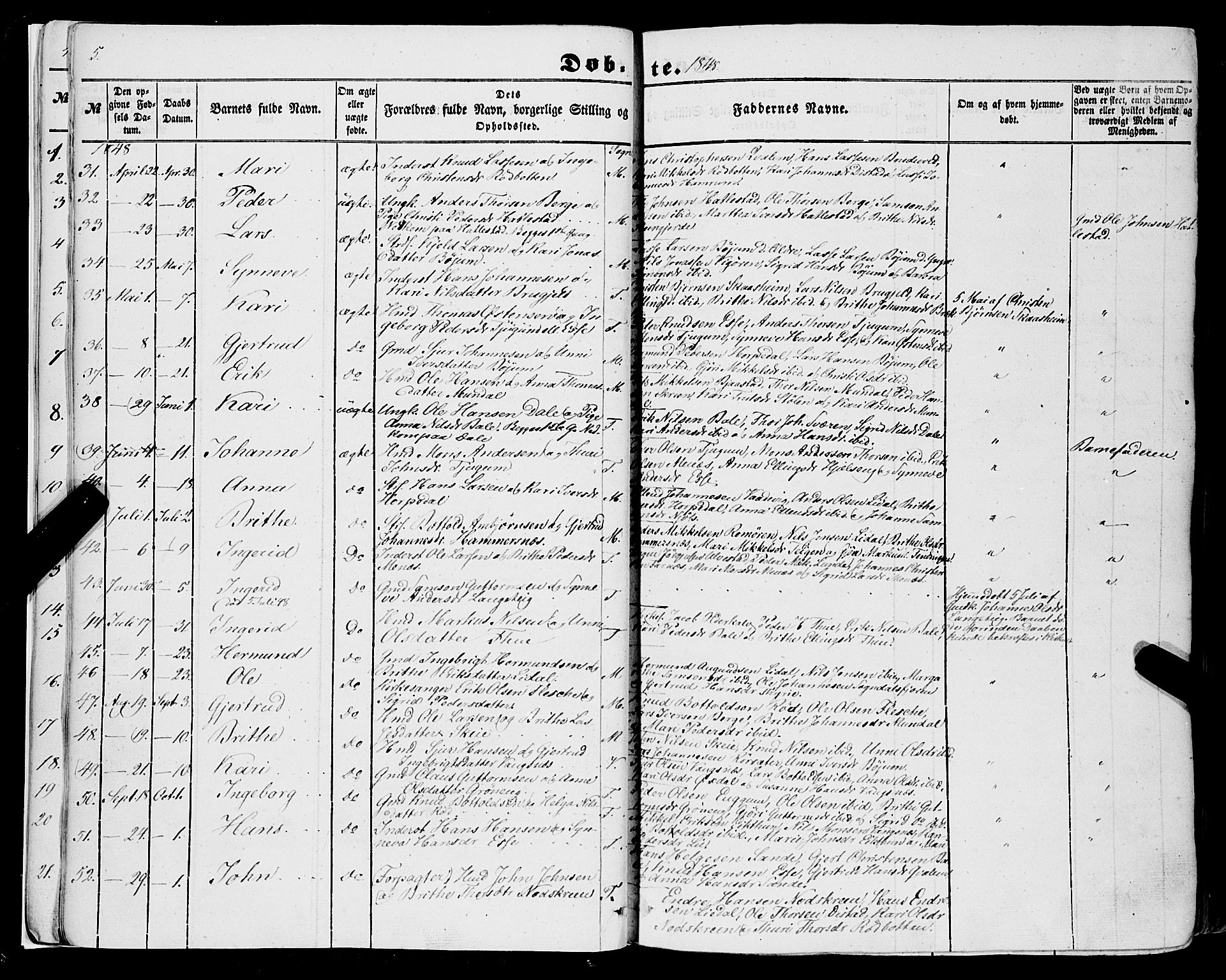 Balestrand sokneprestembete, AV/SAB-A-79601/H/Haa/Haaa/L0002: Parish register (official) no. A 2, 1847-1866, p. 5