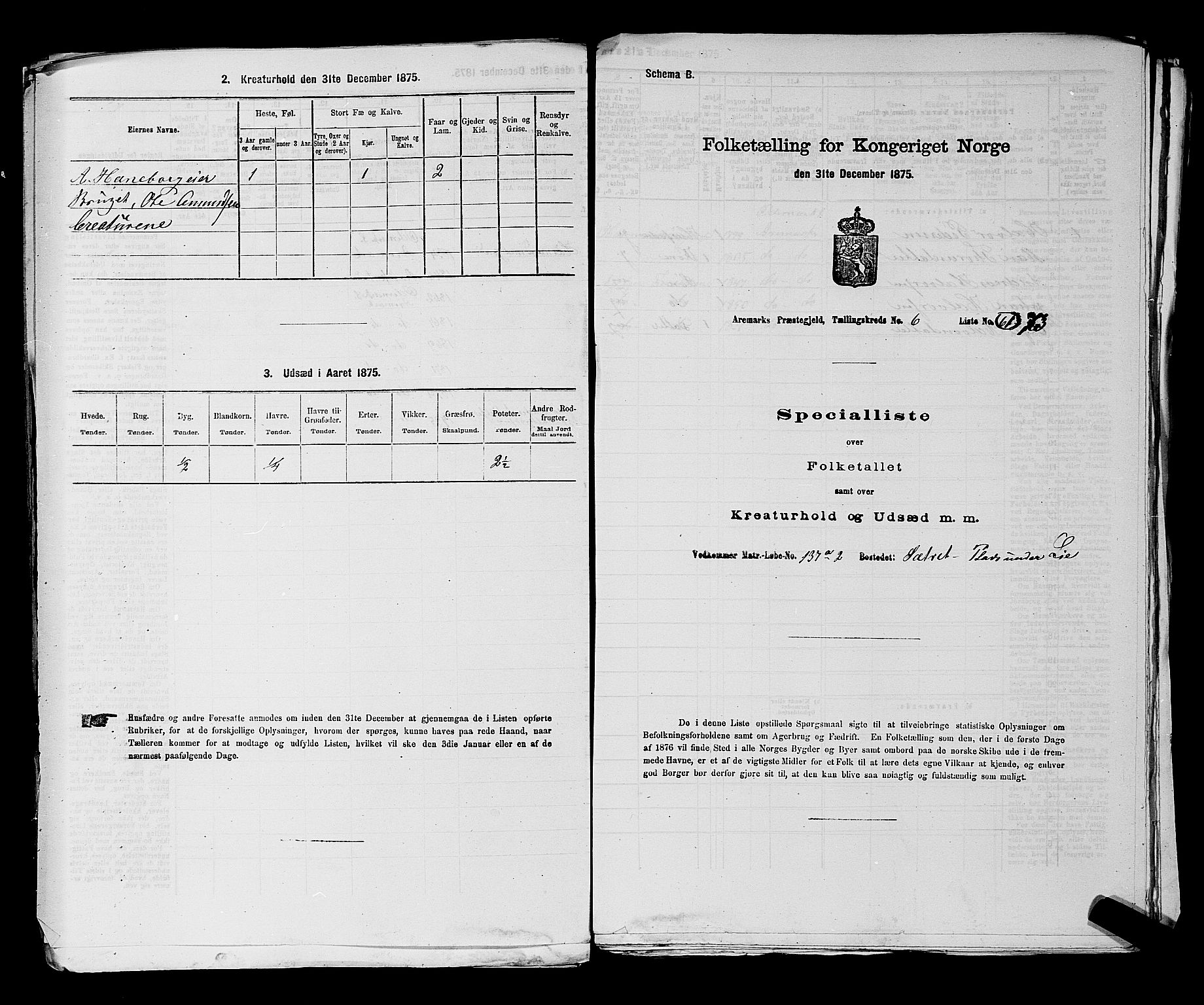 RA, 1875 census for 0118P Aremark, 1875, p. 952