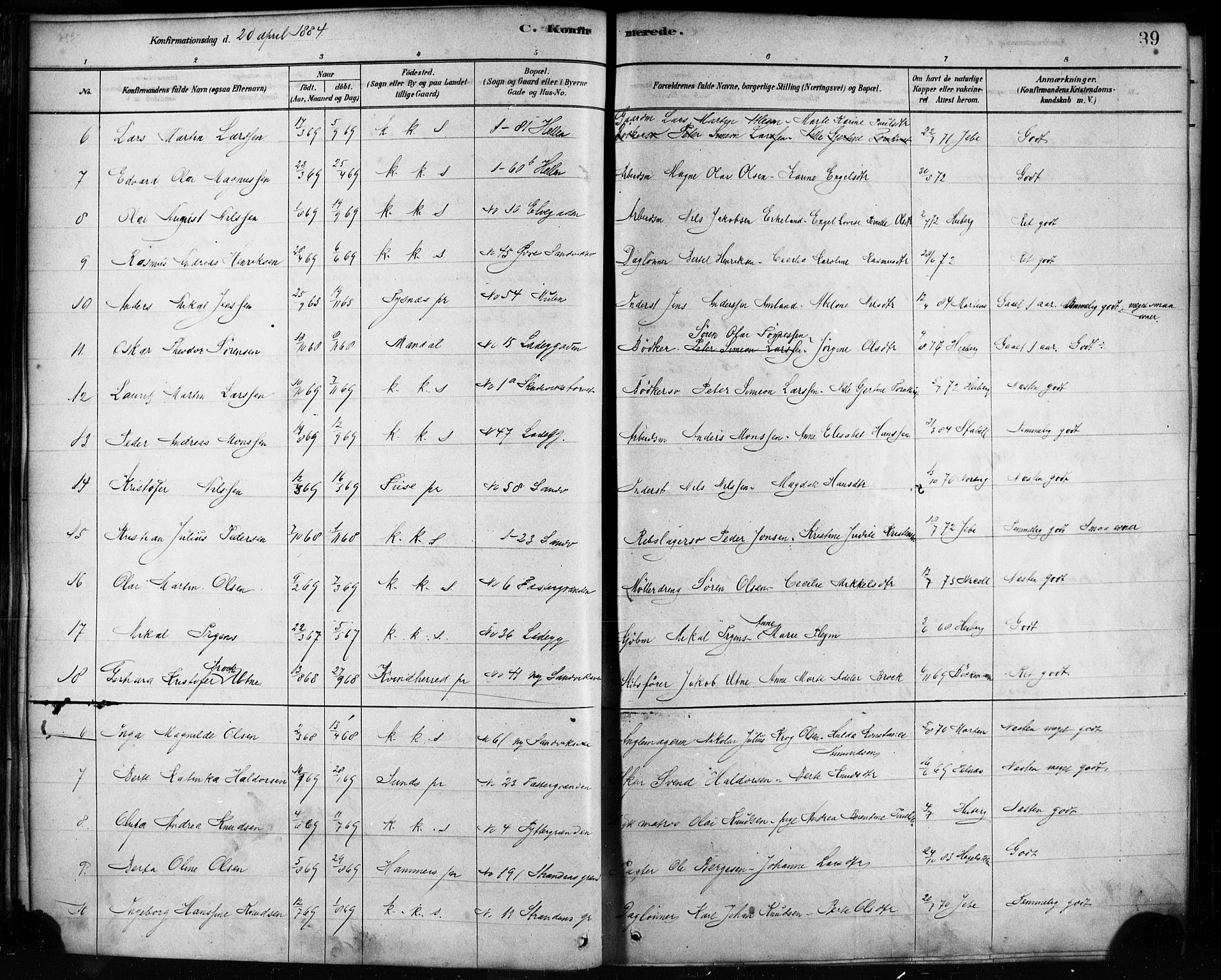 Sandviken Sokneprestembete, AV/SAB-A-77601/H/Ha/L0002: Parish register (official) no. A 2, 1878-1896, p. 39