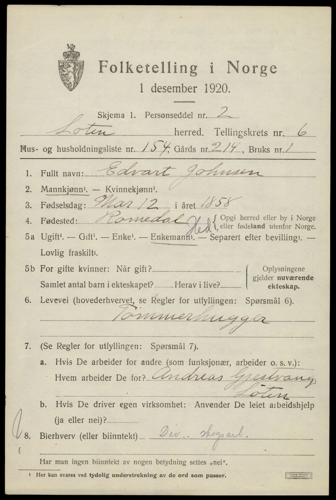 SAH, 1920 census for Løten, 1920, p. 13771