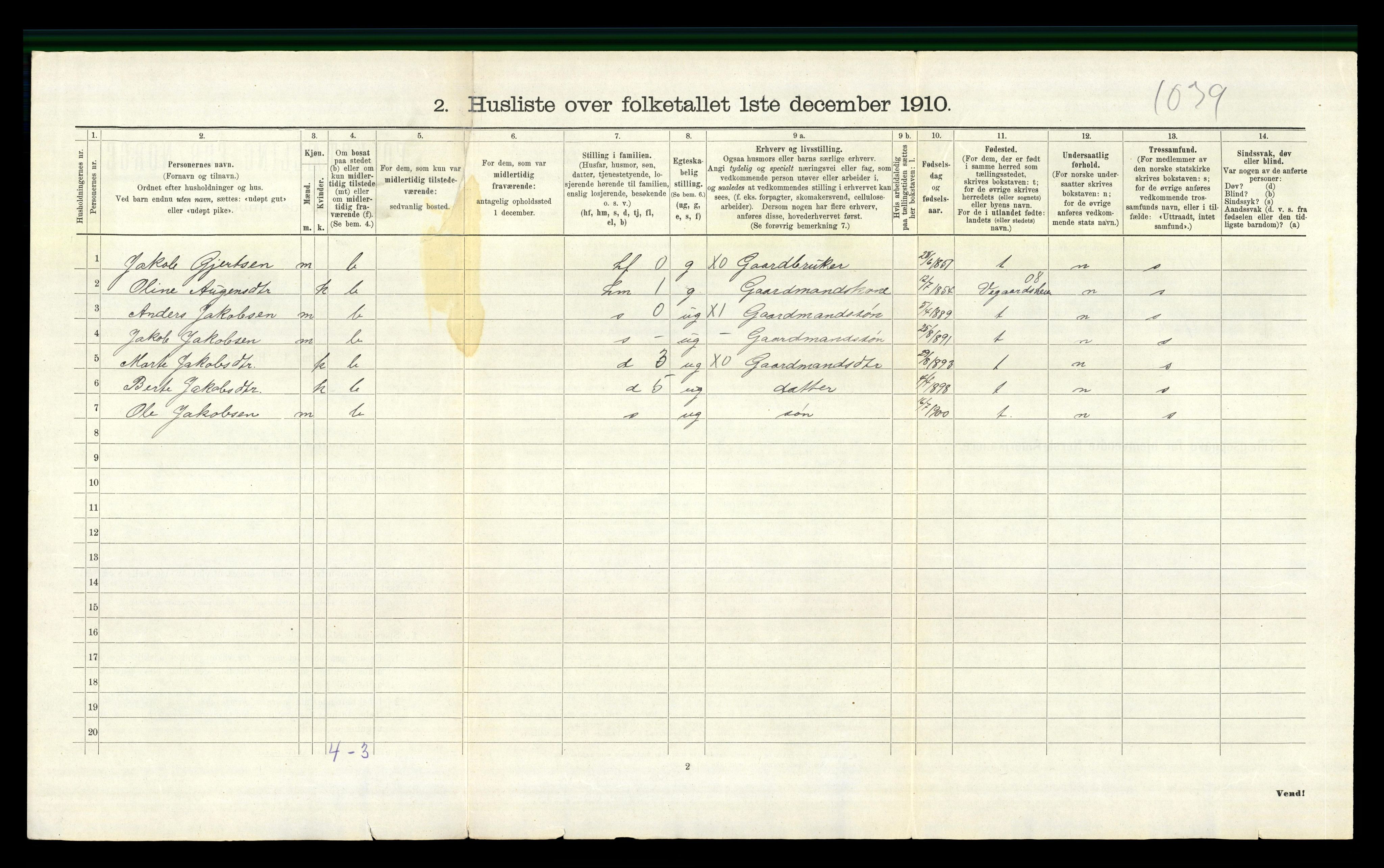 RA, 1910 census for Gjerstad, 1910, p. 220