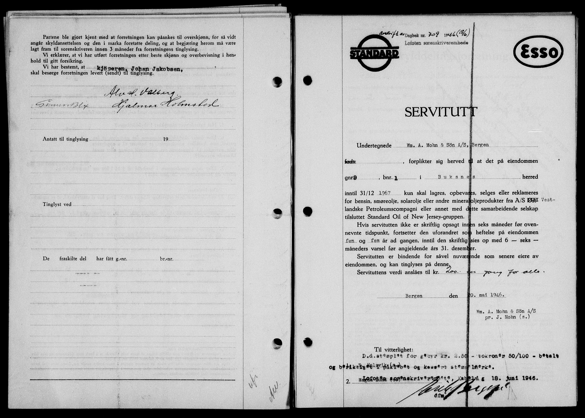 Lofoten sorenskriveri, SAT/A-0017/1/2/2C/L0014a: Mortgage book no. 14a, 1946-1946, Diary no: : 709/1946