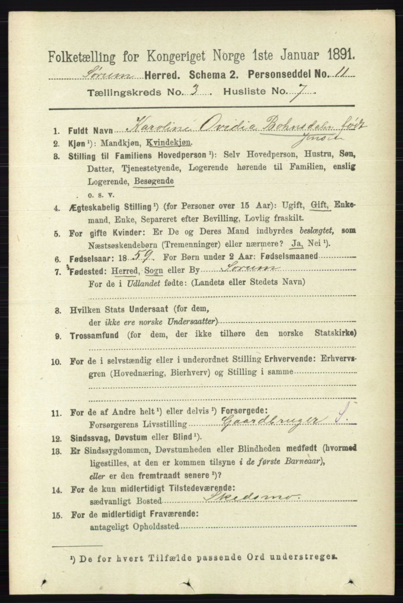 RA, 1891 census for 0226 Sørum, 1891, p. 1337