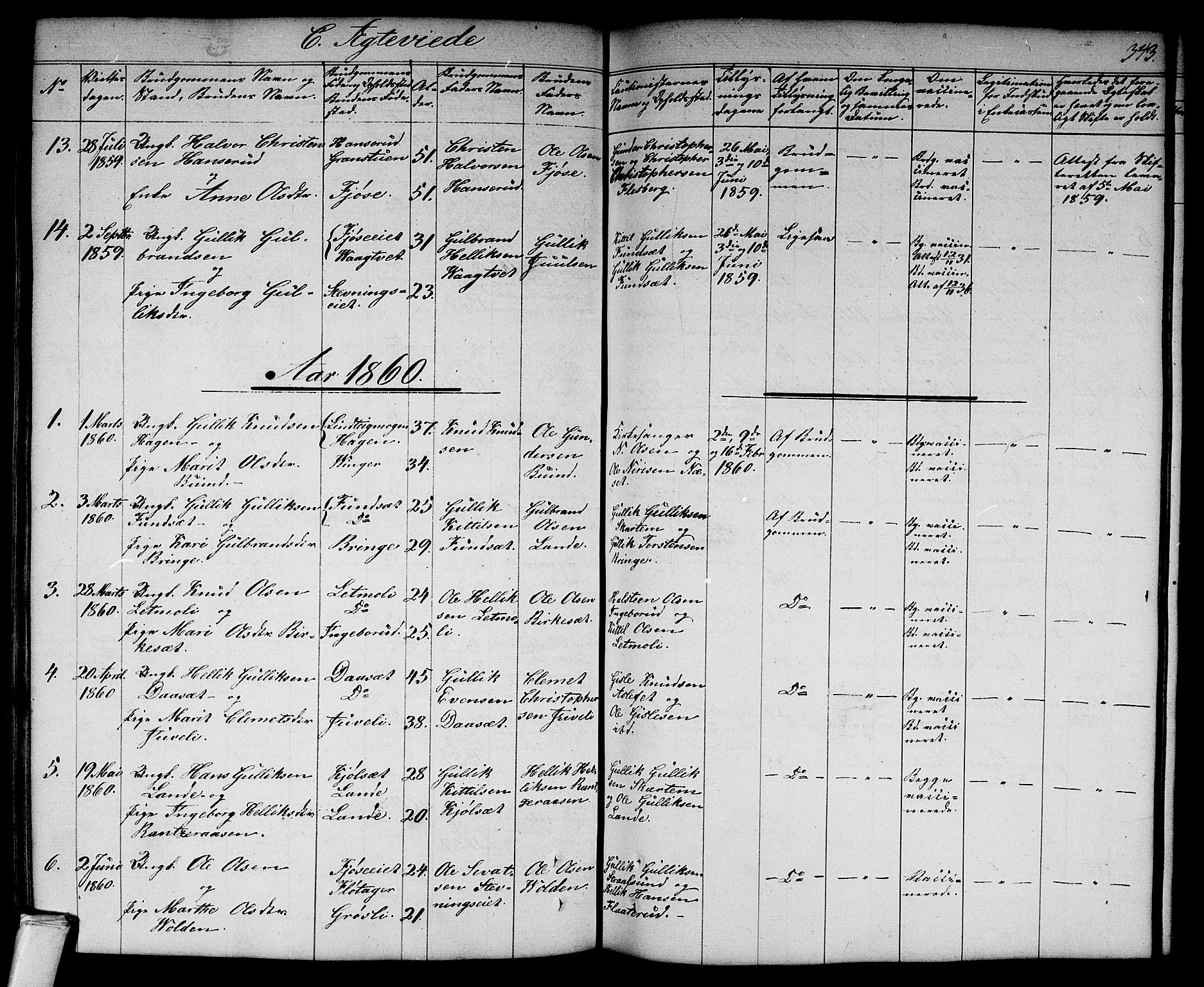 Flesberg kirkebøker, SAKO/A-18/G/Ga/L0002: Parish register (copy) no. I 2, 1834-1860, p. 343