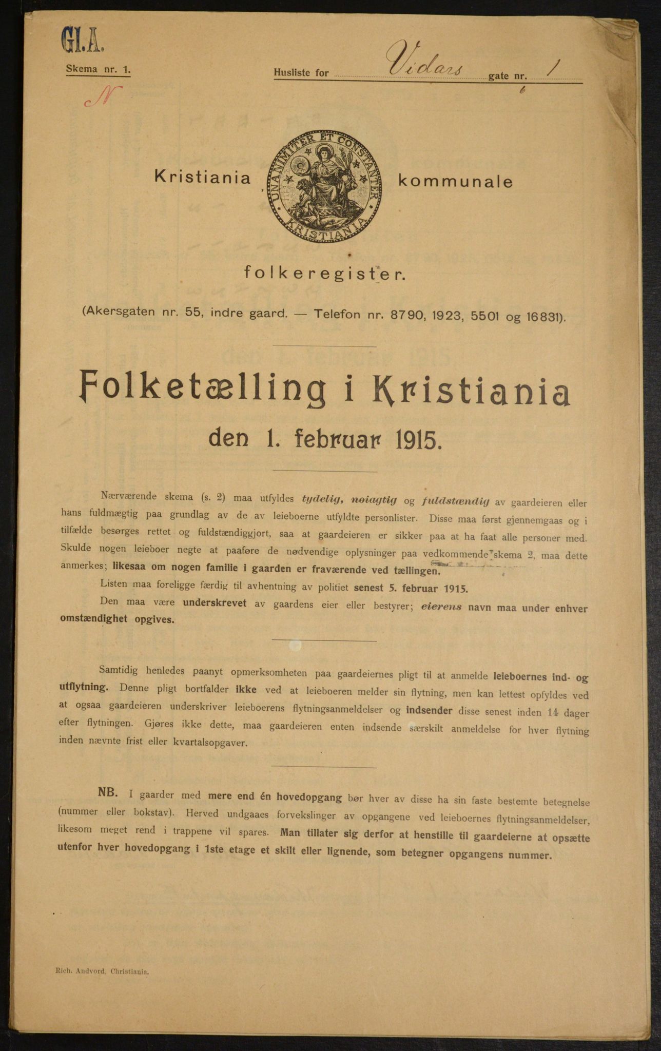 OBA, Municipal Census 1915 for Kristiania, 1915, p. 124140