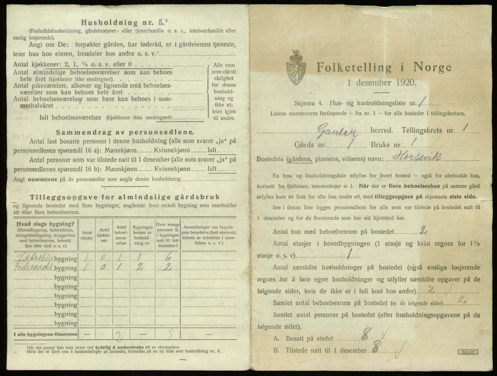 SAB, 1920 census for Gaular, 1920, p. 60