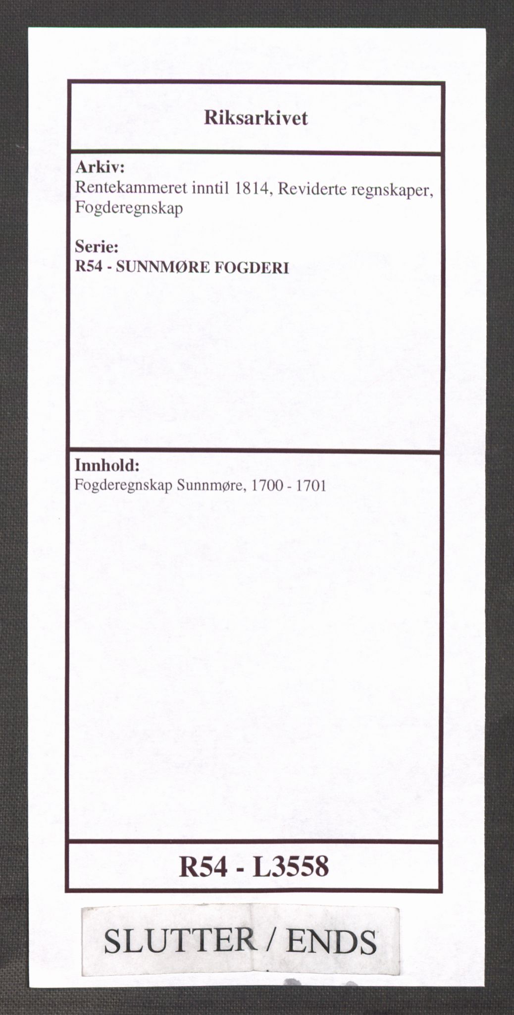 Rentekammeret inntil 1814, Reviderte regnskaper, Fogderegnskap, AV/RA-EA-4092/R54/L3558: Fogderegnskap Sunnmøre, 1700-1701, p. 489