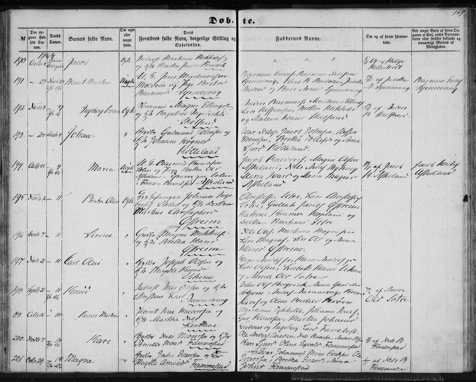 Lindås Sokneprestembete, SAB/A-76701/H/Haa: Parish register (official) no. A 11, 1854-1869, p. 169