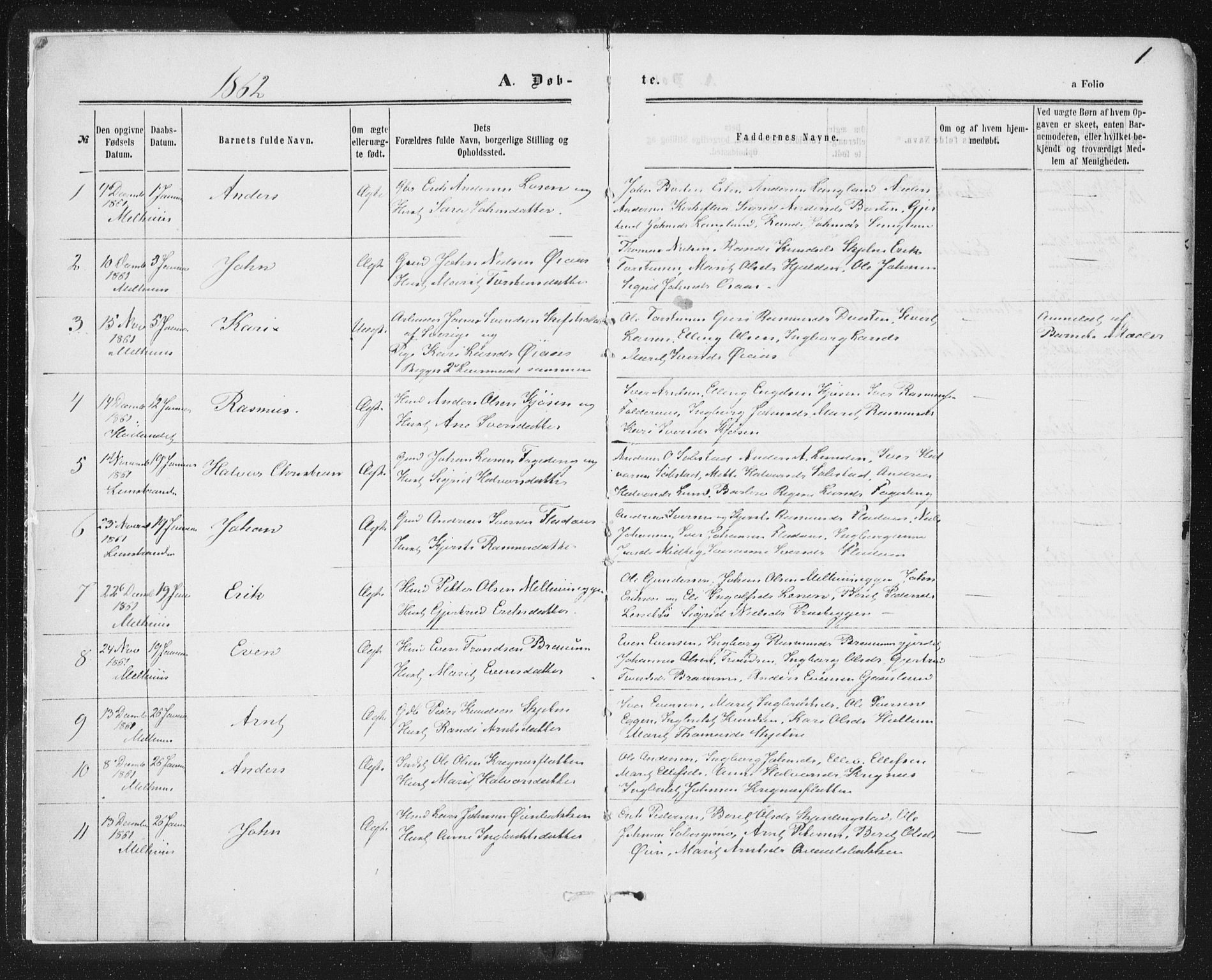 Ministerialprotokoller, klokkerbøker og fødselsregistre - Sør-Trøndelag, SAT/A-1456/691/L1077: Parish register (official) no. 691A09, 1862-1873, p. 1