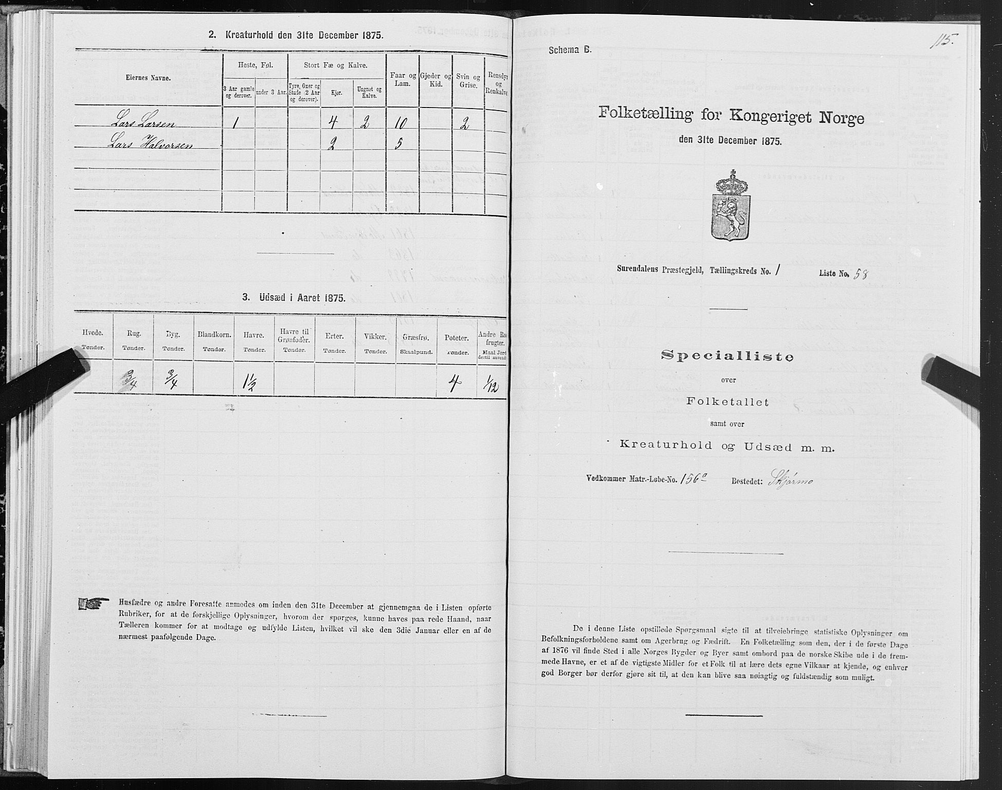 SAT, 1875 census for 1566P Surnadal, 1875, p. 1115