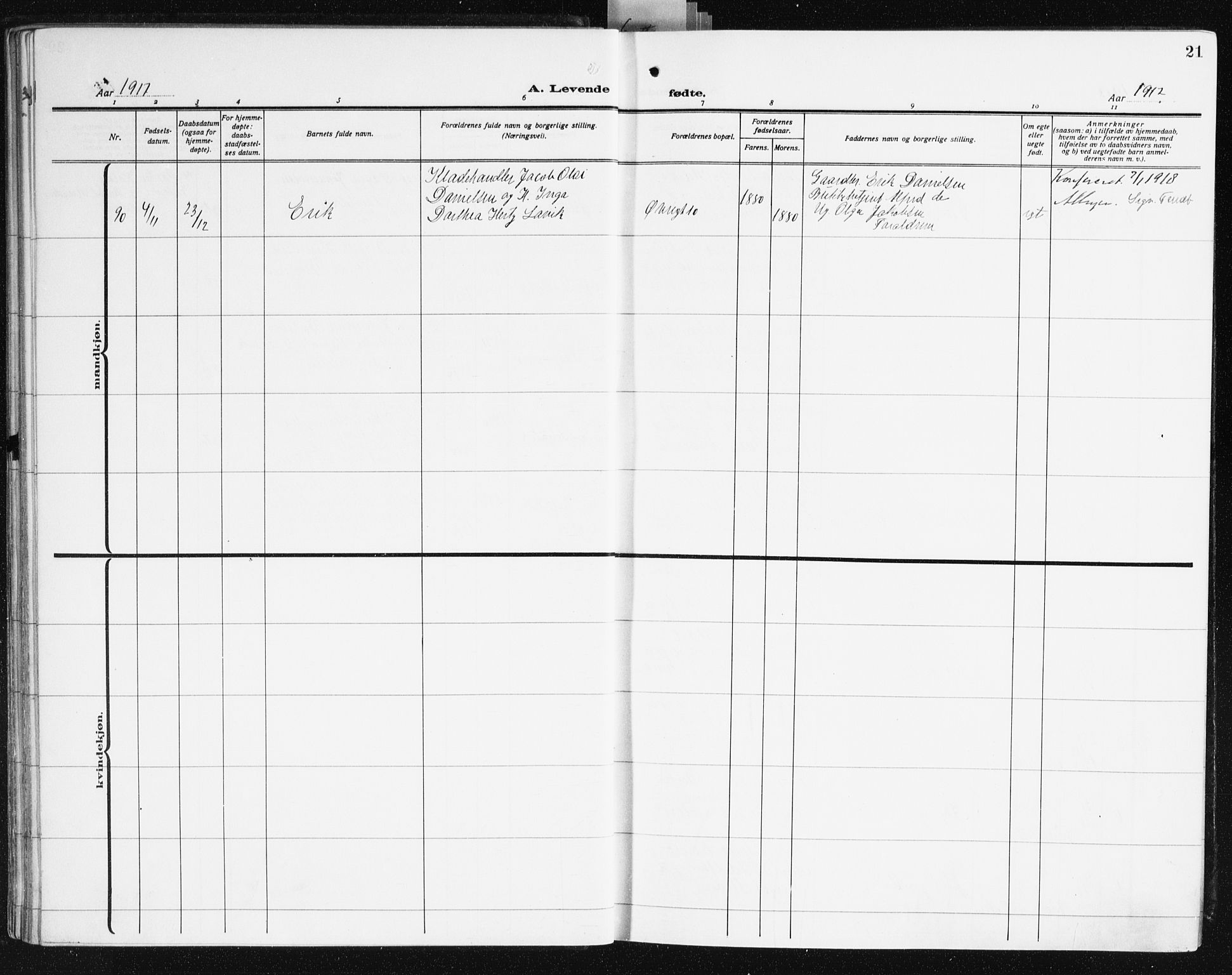 Korskirken sokneprestembete, AV/SAB-A-76101/H/Hab: Parish register (copy) no. B 12, 1917-1942, p. 21