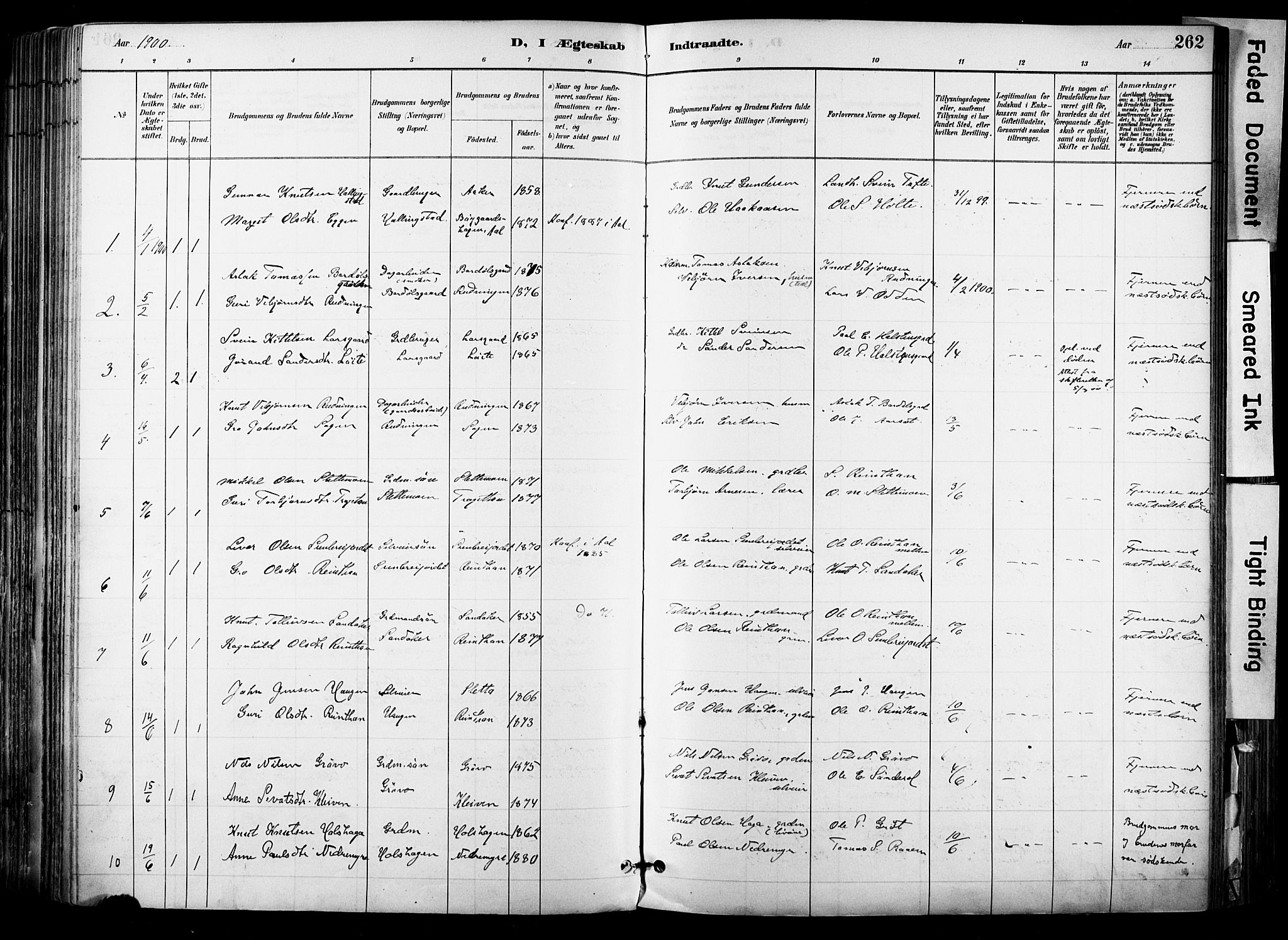 Hol kirkebøker, AV/SAKO-A-227/F/Fa/L0003: Parish register (official) no. I 3, 1887-1918, p. 262