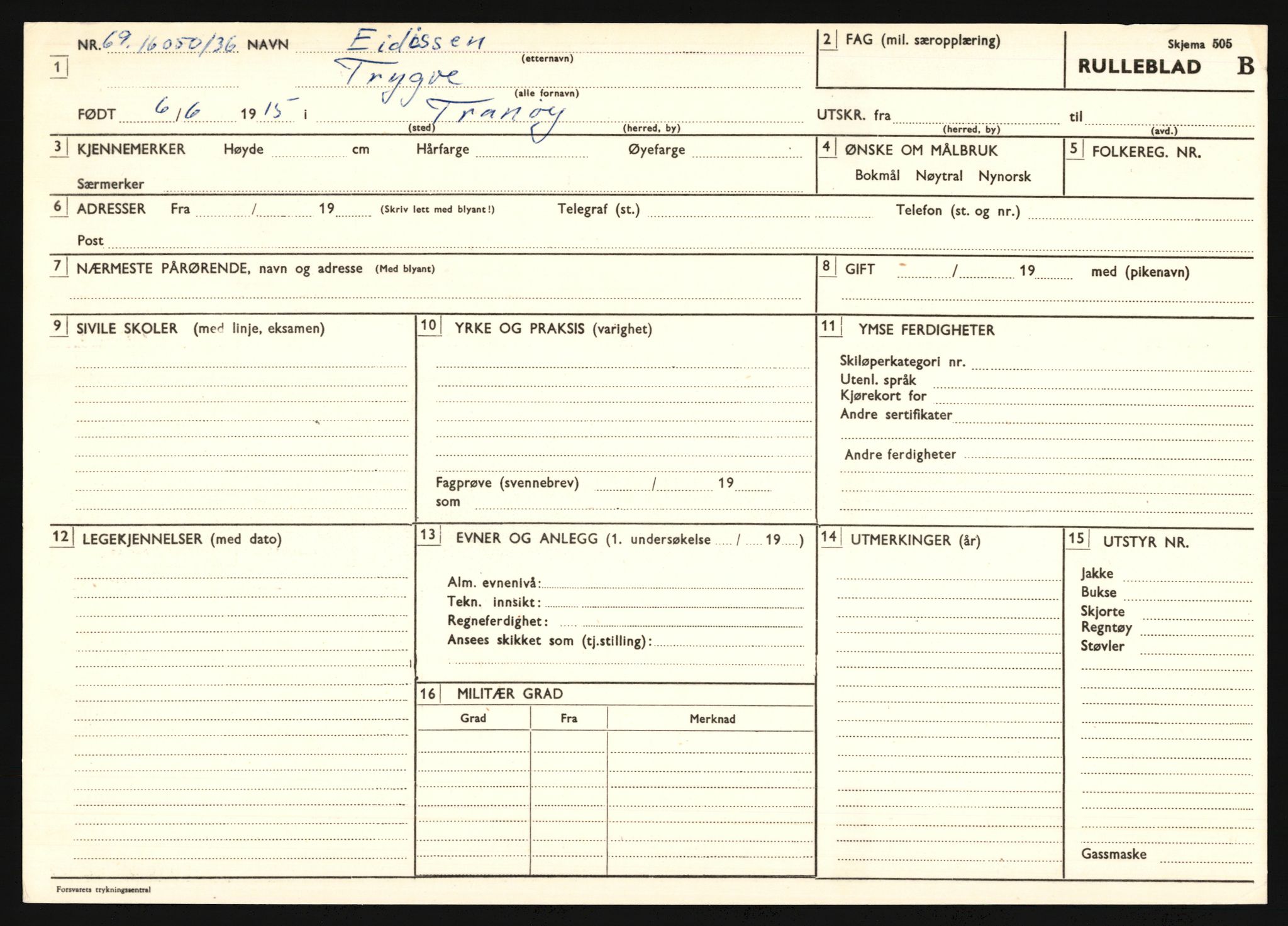 Forsvaret, Troms infanteriregiment nr. 16, AV/RA-RAFA-3146/P/Pa/L0020: Rulleblad for regimentets menige mannskaper, årsklasse 1936, 1936, p. 167