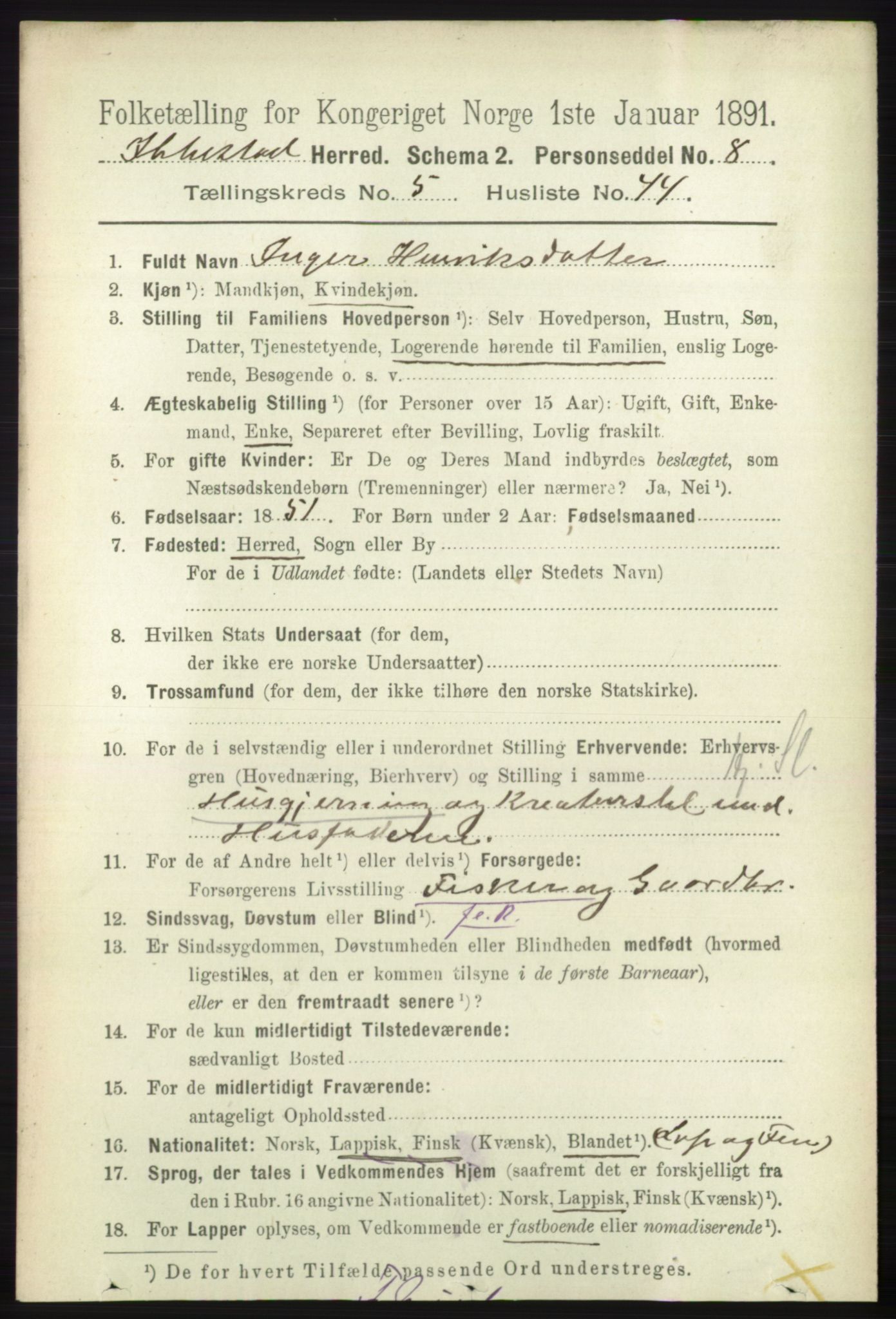 RA, 1891 census for 1917 Ibestad, 1891, p. 3204