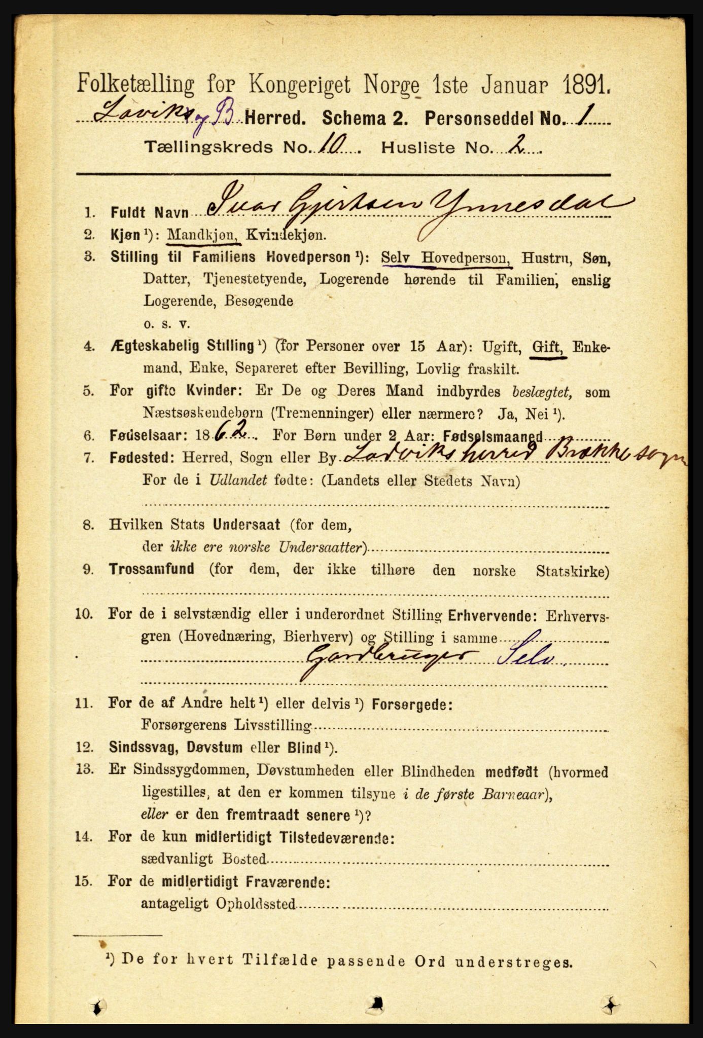 RA, 1891 census for 1415 Lavik og Brekke, 1891, p. 1985