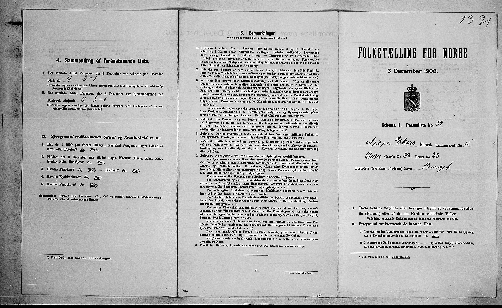 RA, 1900 census for Nedre Eiker, 1900, p. 537