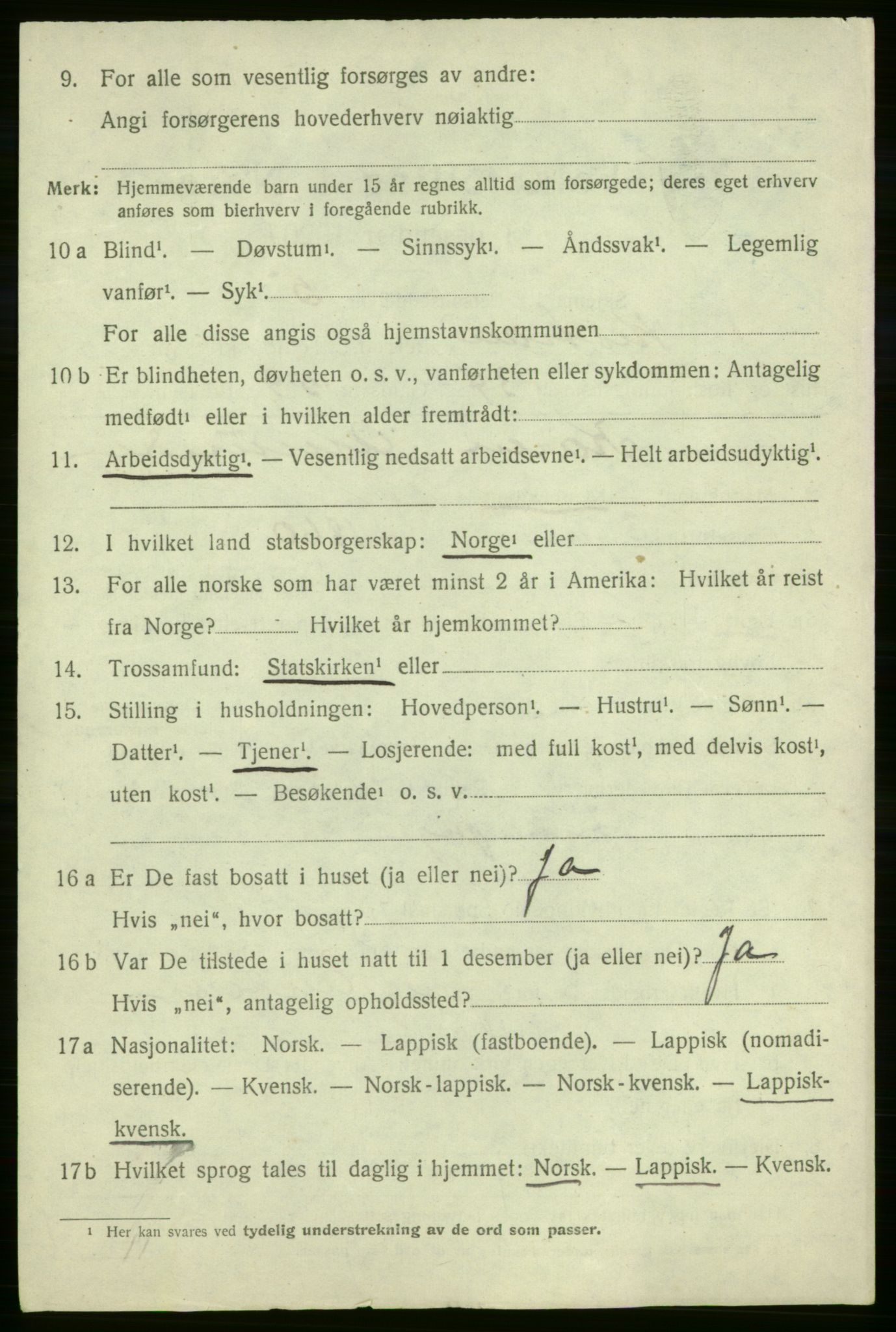 SATØ, 1920 census for Kistrand, 1920, p. 1847