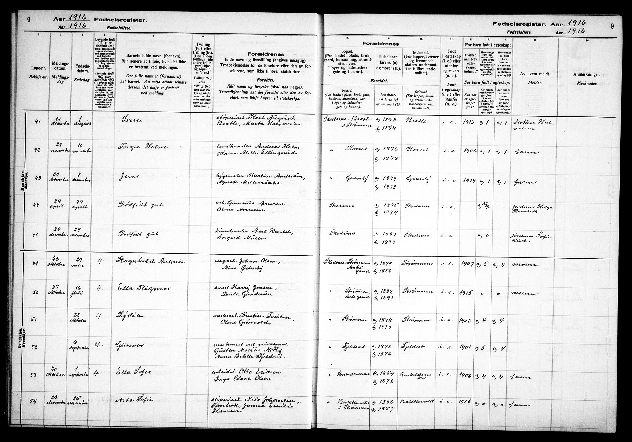 Skedsmo prestekontor Kirkebøker, AV/SAO-A-10033a/J/Ja/L0001: Birth register no. I 1, 1916-1931, p. 9