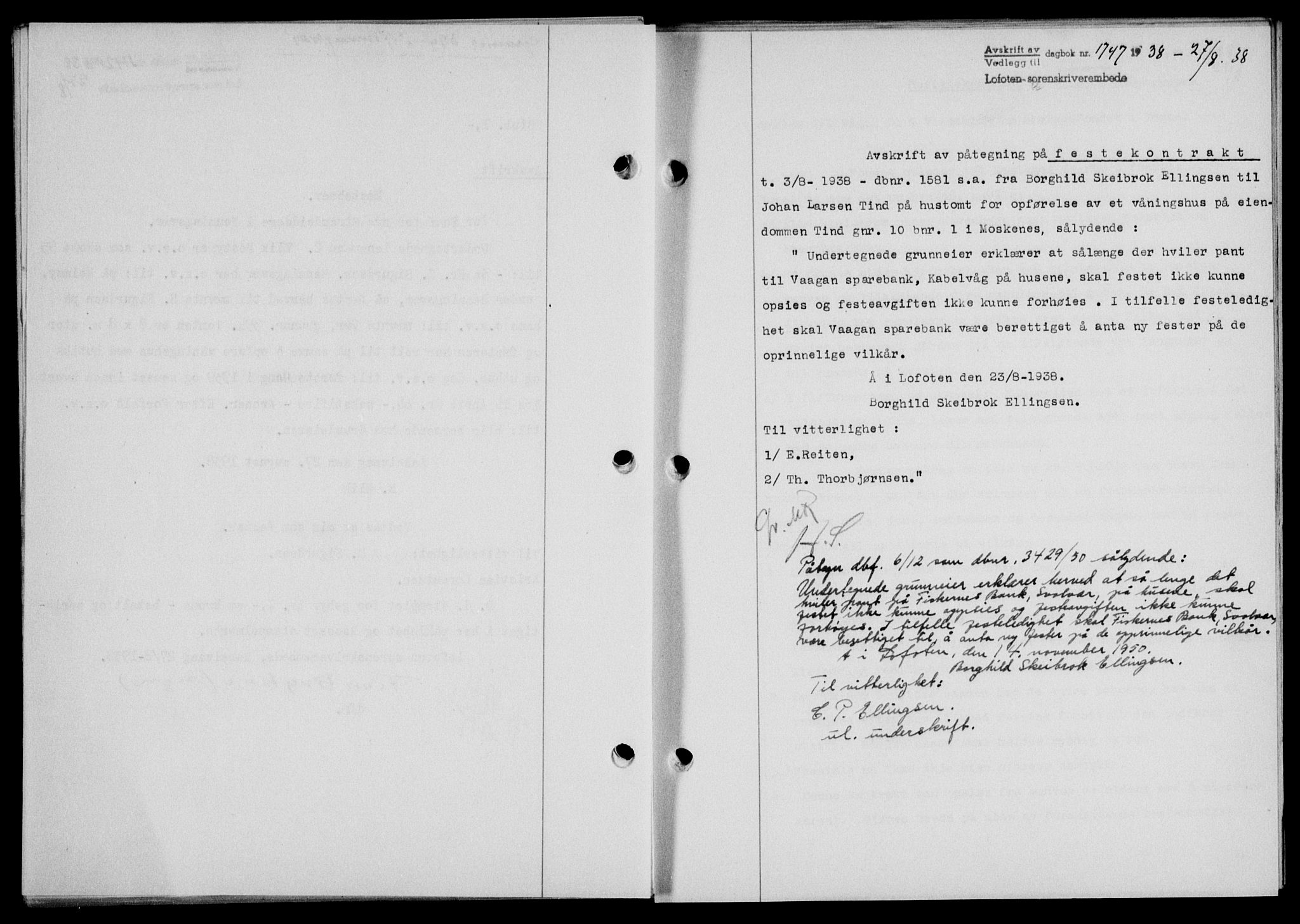 Lofoten sorenskriveri, SAT/A-0017/1/2/2C/L0004a: Mortgage book no. 4a, 1938-1938, Diary no: : 1747/1938