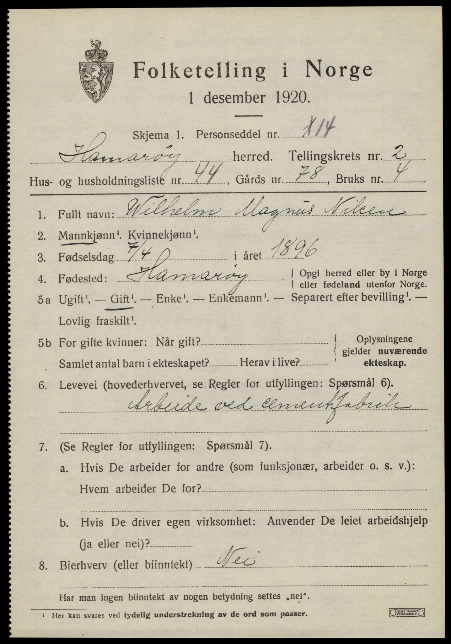 SAT, 1920 census for Hamarøy, 1920, p. 2004