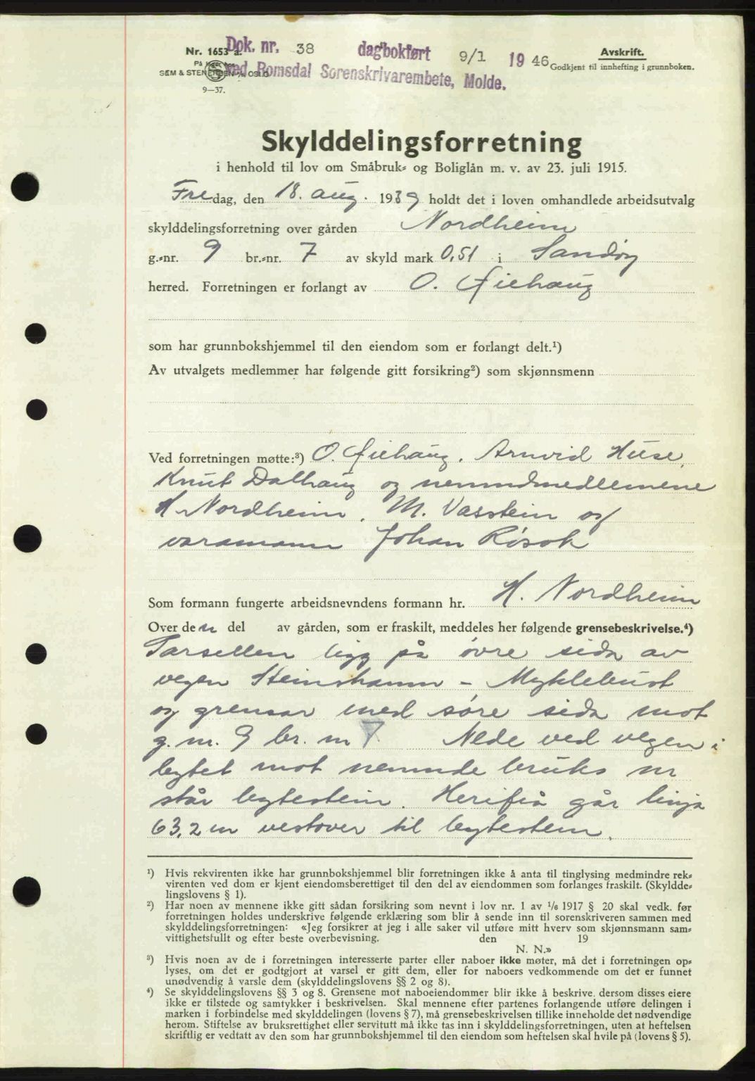 Romsdal sorenskriveri, SAT/A-4149/1/2/2C: Mortgage book no. A19, 1946-1946, Diary no: : 38/1946