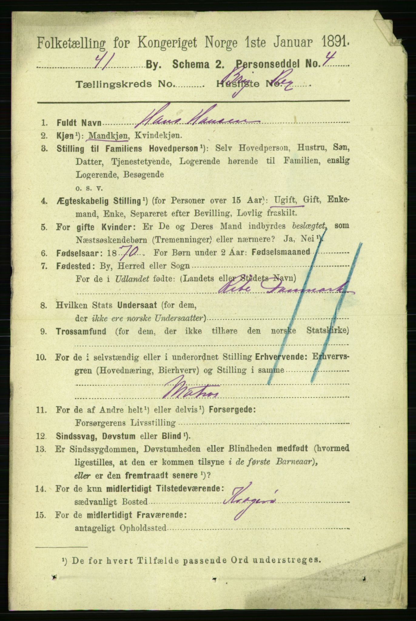 RA, 1891 census for 1101 Egersund, 1891, p. 3080