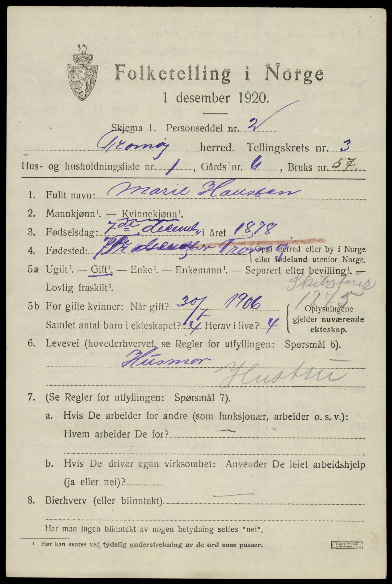 SAK, 1920 census for Tromøy, 1920, p. 1903