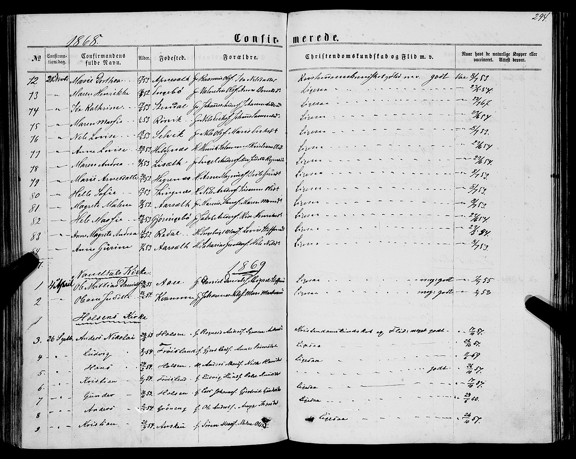 Førde sokneprestembete, AV/SAB-A-79901/H/Haa/Haaa/L0009: Parish register (official) no. A 9, 1861-1877, p. 294