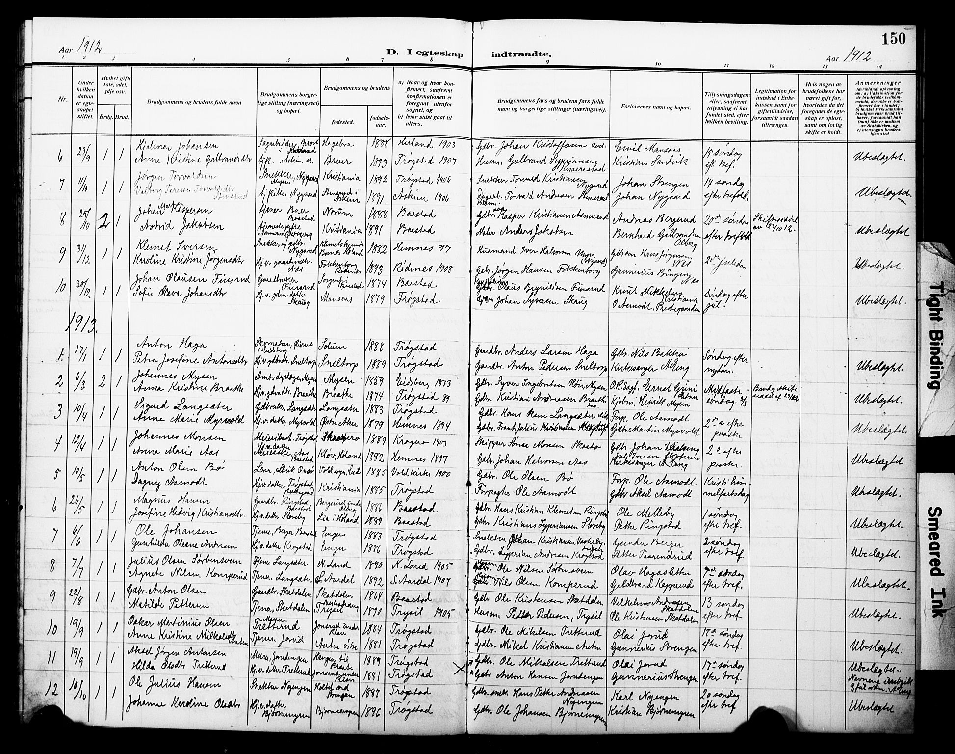 Trøgstad prestekontor Kirkebøker, AV/SAO-A-10925/G/Ga/L0002: Parish register (copy) no. I 2, 1911-1929, p. 150