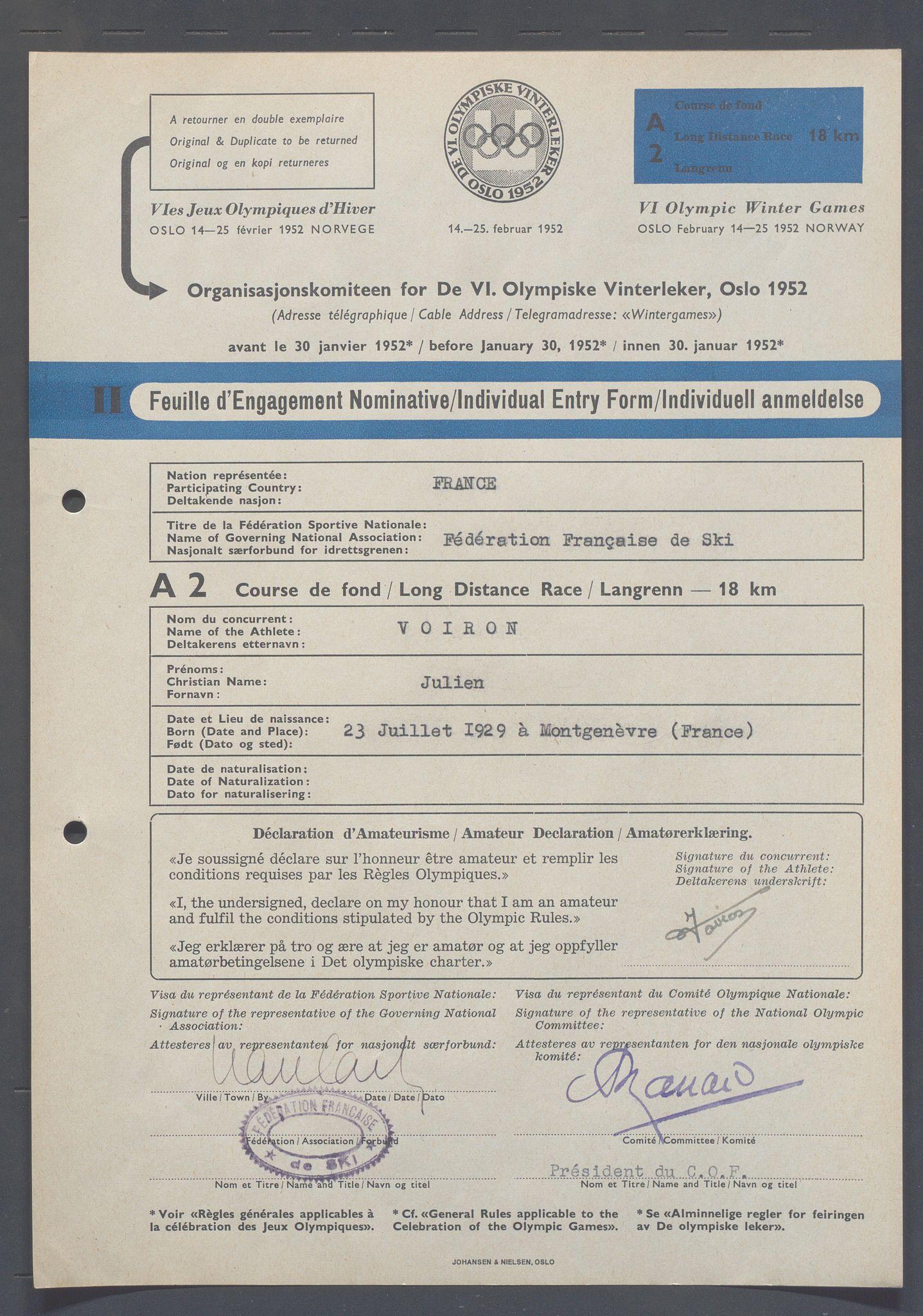 Organisasjonskomiteen for de VI. olympiske vinterleker, OBA/A-20130/H/Ha, 1951-1952, p. 93