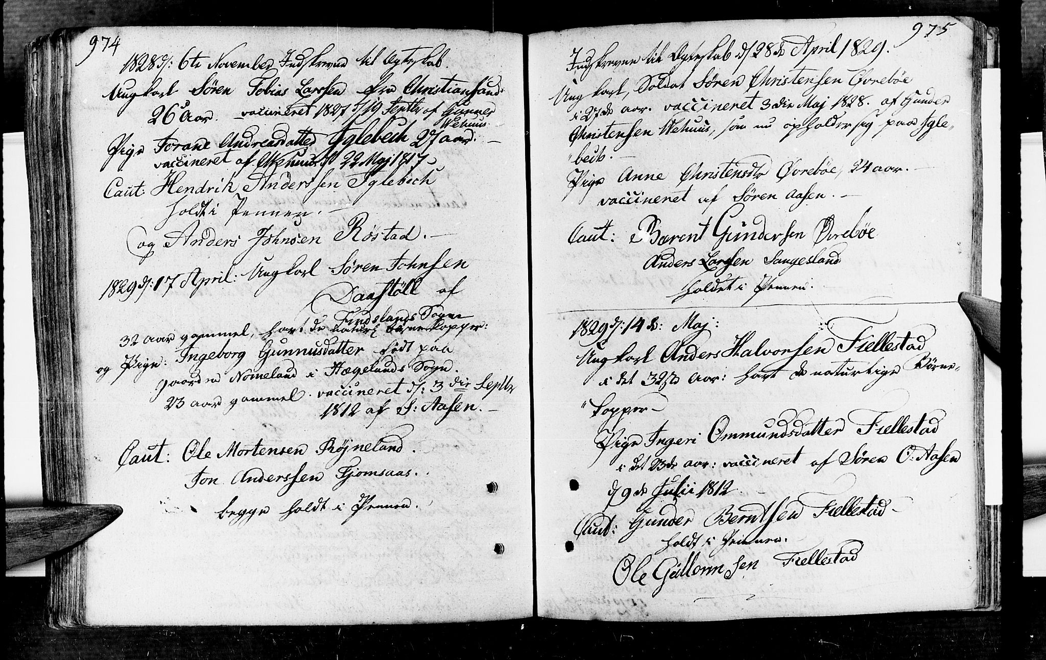 Vennesla sokneprestkontor, SAK/1111-0045/Fa/Fac/L0002: Parish register (official) no. A 2, 1785-1834, p. 974-975