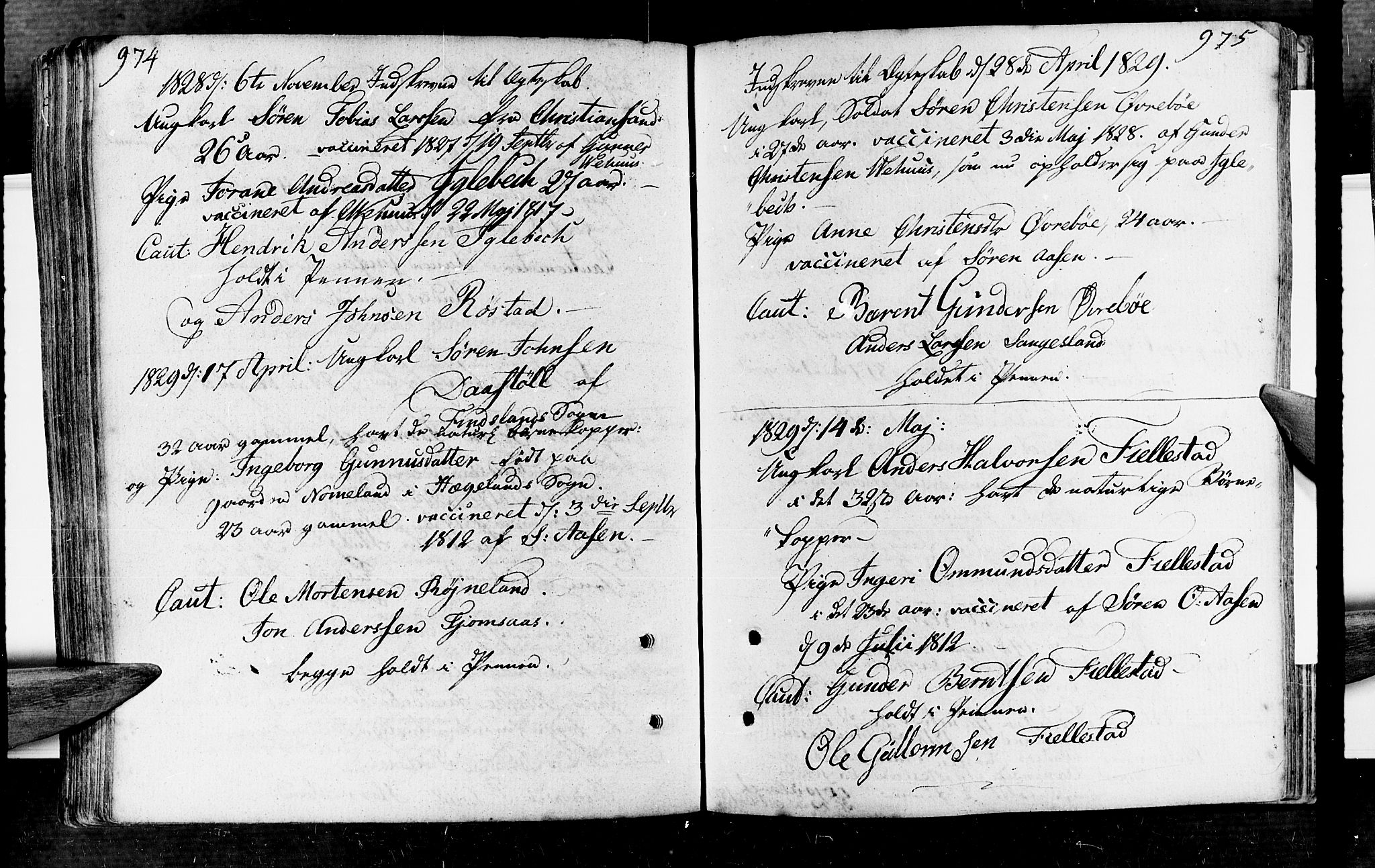 Vennesla sokneprestkontor, AV/SAK-1111-0045/Fa/Fac/L0002: Parish register (official) no. A 2, 1785-1834, p. 974-975