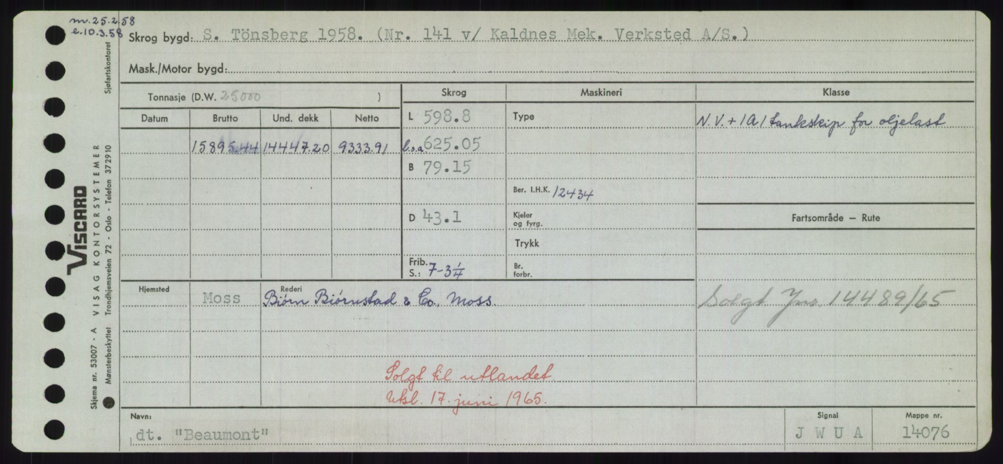 Sjøfartsdirektoratet med forløpere, Skipsmålingen, RA/S-1627/H/Hd/L0003: Fartøy, B-Bev, p. 447