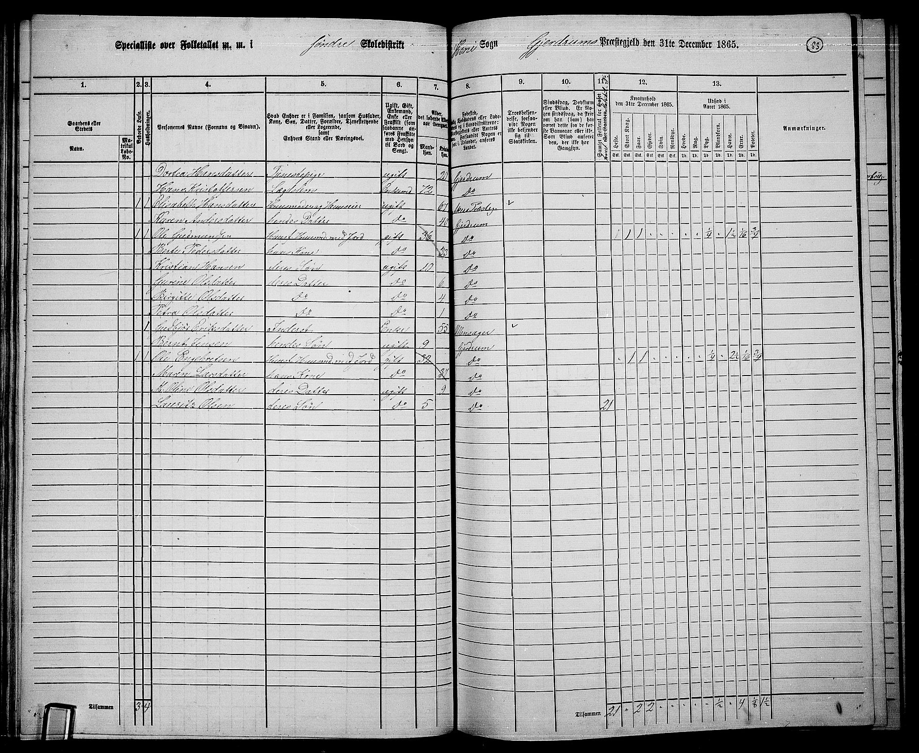 RA, 1865 census for Gjerdrum, 1865, p. 66