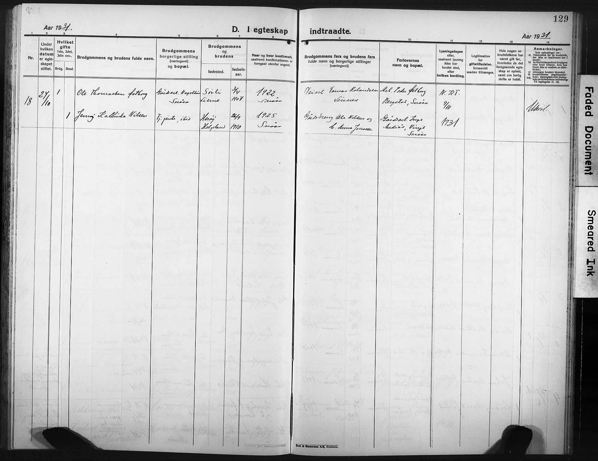 Ministerialprotokoller, klokkerbøker og fødselsregistre - Nord-Trøndelag, SAT/A-1458/749/L0480: Parish register (copy) no. 749C02, 1924-1932, p. 129