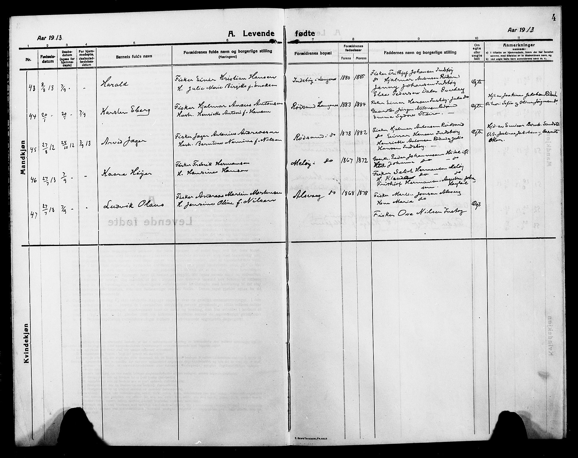Ministerialprotokoller, klokkerbøker og fødselsregistre - Nordland, SAT/A-1459/895/L1383: Parish register (copy) no. 895C05, 1913-1922, p. 4