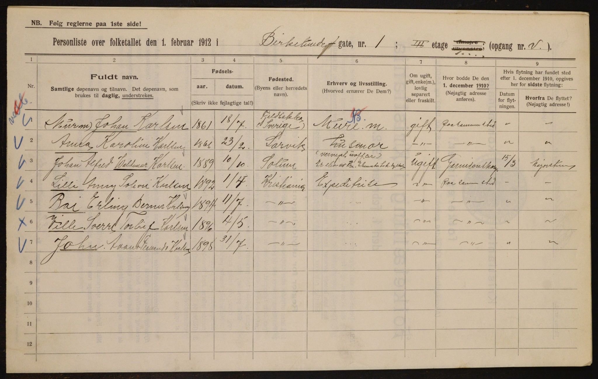 OBA, Municipal Census 1912 for Kristiania, 1912, p. 5039