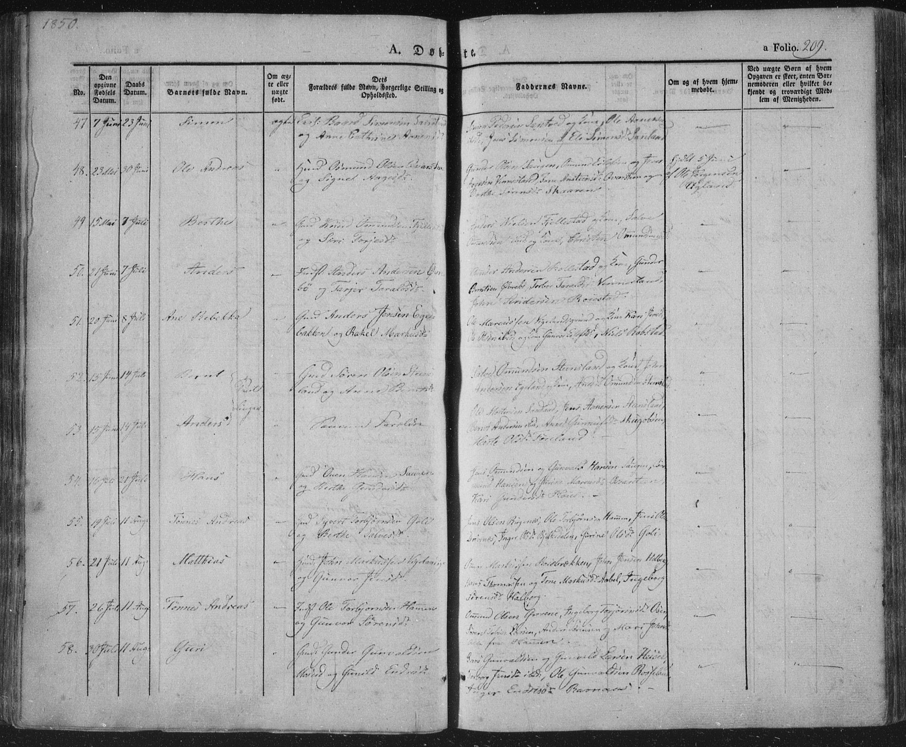 Vennesla sokneprestkontor, AV/SAK-1111-0045/Fa/Fac/L0004: Parish register (official) no. A 4, 1834-1855, p. 209