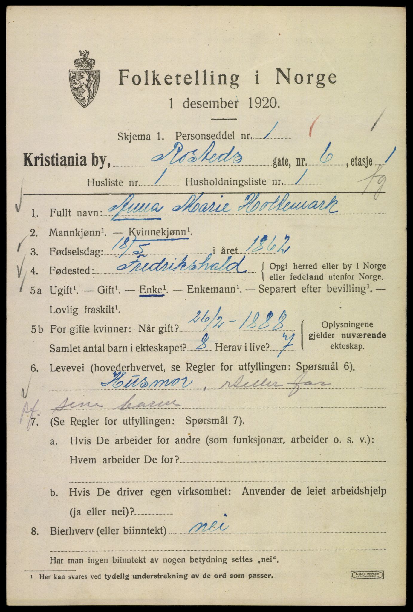 SAO, 1920 census for Kristiania, 1920, p. 467871