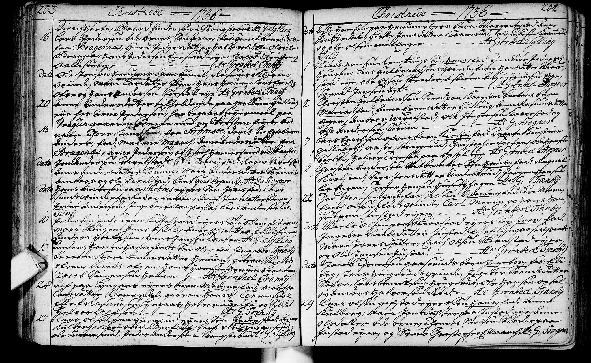 Lier kirkebøker, AV/SAKO-A-230/F/Fa/L0003: Parish register (official) no. I 3, 1727-1748, p. 203-204