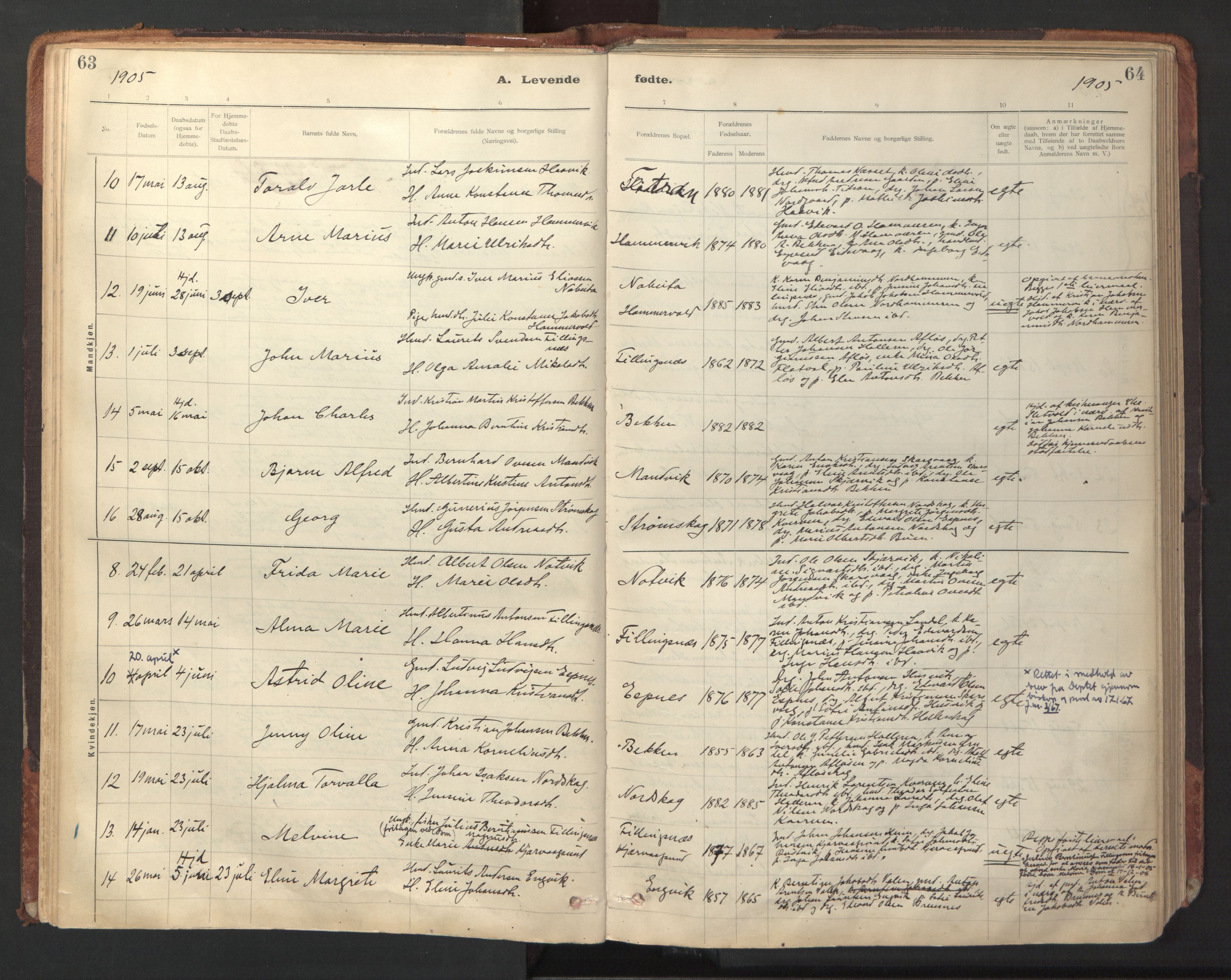 Ministerialprotokoller, klokkerbøker og fødselsregistre - Sør-Trøndelag, SAT/A-1456/641/L0596: Parish register (official) no. 641A02, 1898-1915, p. 63-64