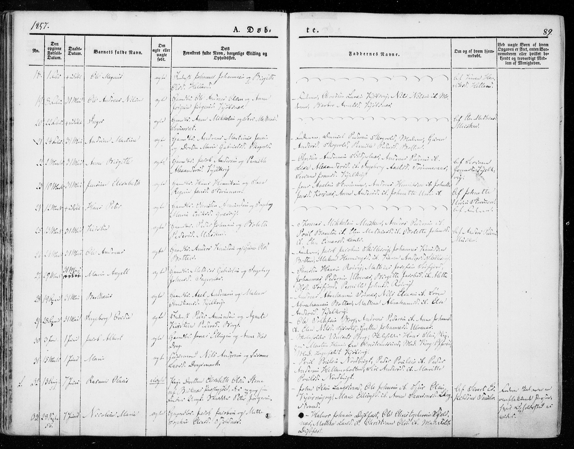 Ministerialprotokoller, klokkerbøker og fødselsregistre - Nordland, AV/SAT-A-1459/872/L1033: Parish register (official) no. 872A08, 1840-1863, p. 89