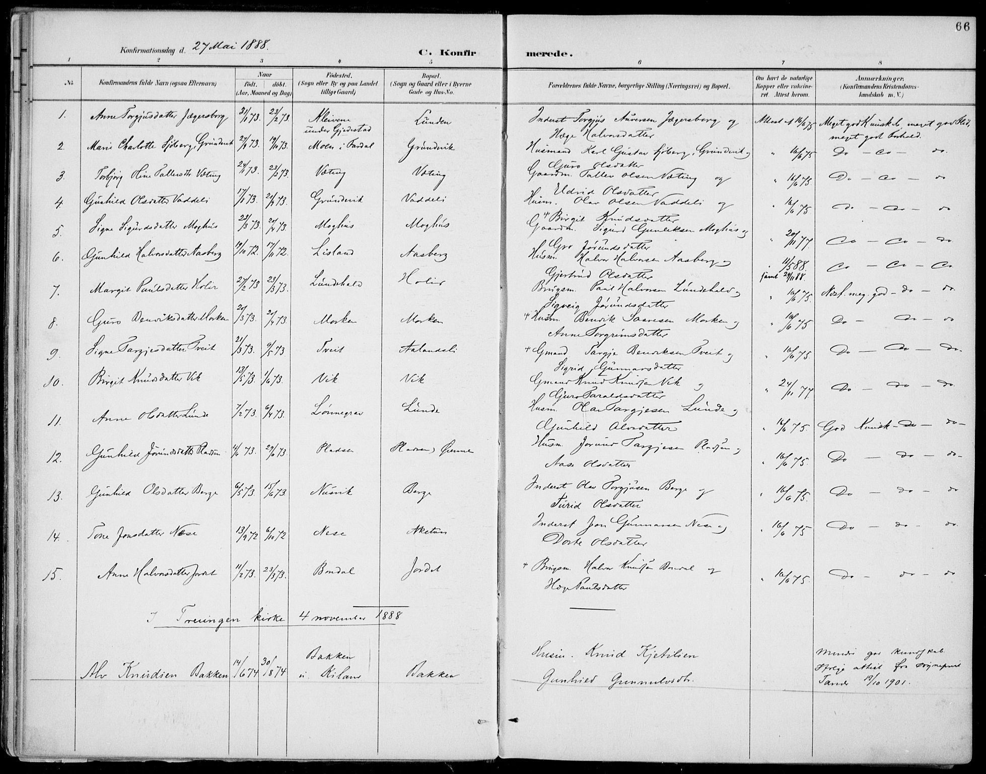Fyresdal kirkebøker, SAKO/A-263/F/Fa/L0007: Parish register (official) no. I 7, 1887-1914, p. 66