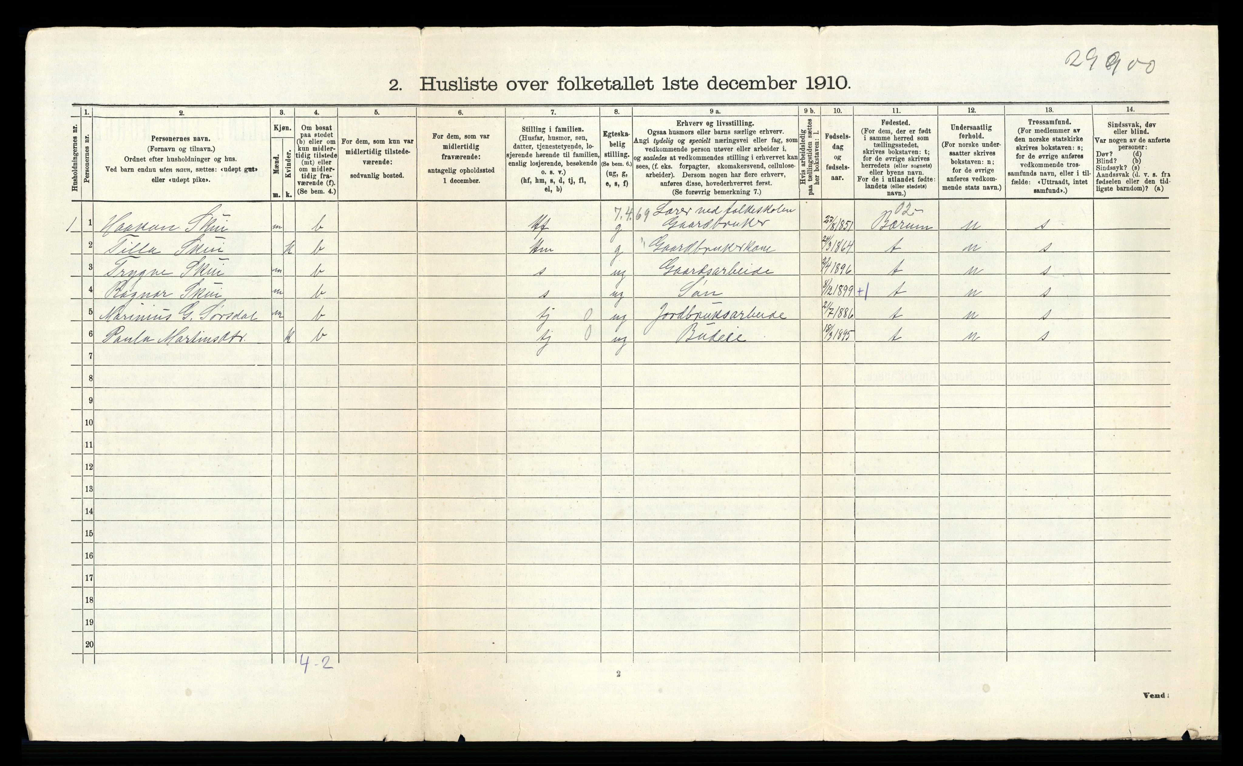 RA, 1910 census for Lier, 1910, p. 2199