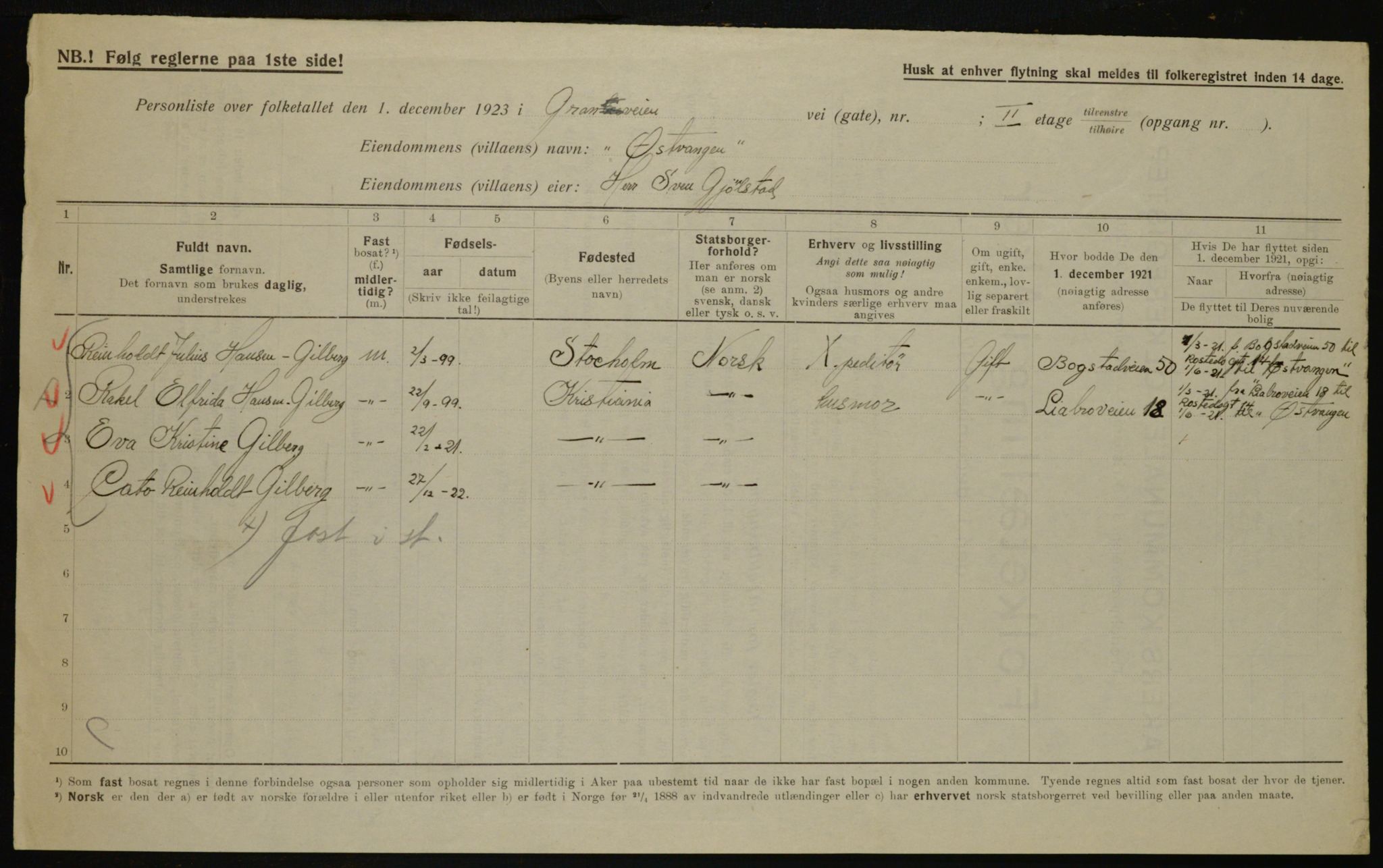 , Municipal Census 1923 for Aker, 1923, p. 44507