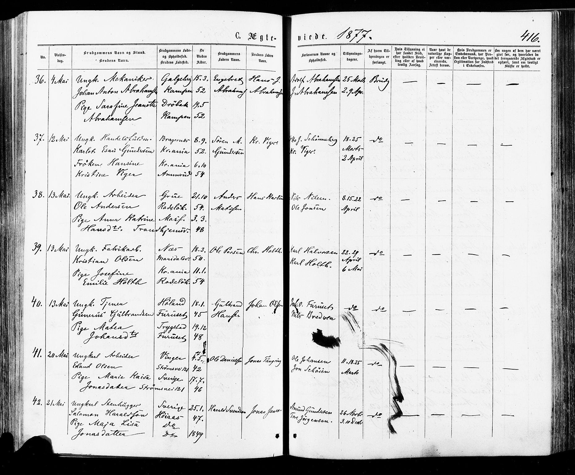 Østre Aker prestekontor Kirkebøker, SAO/A-10840/F/Fa/L0004: Parish register (official) no. I 4, 1876-1889, p. 416
