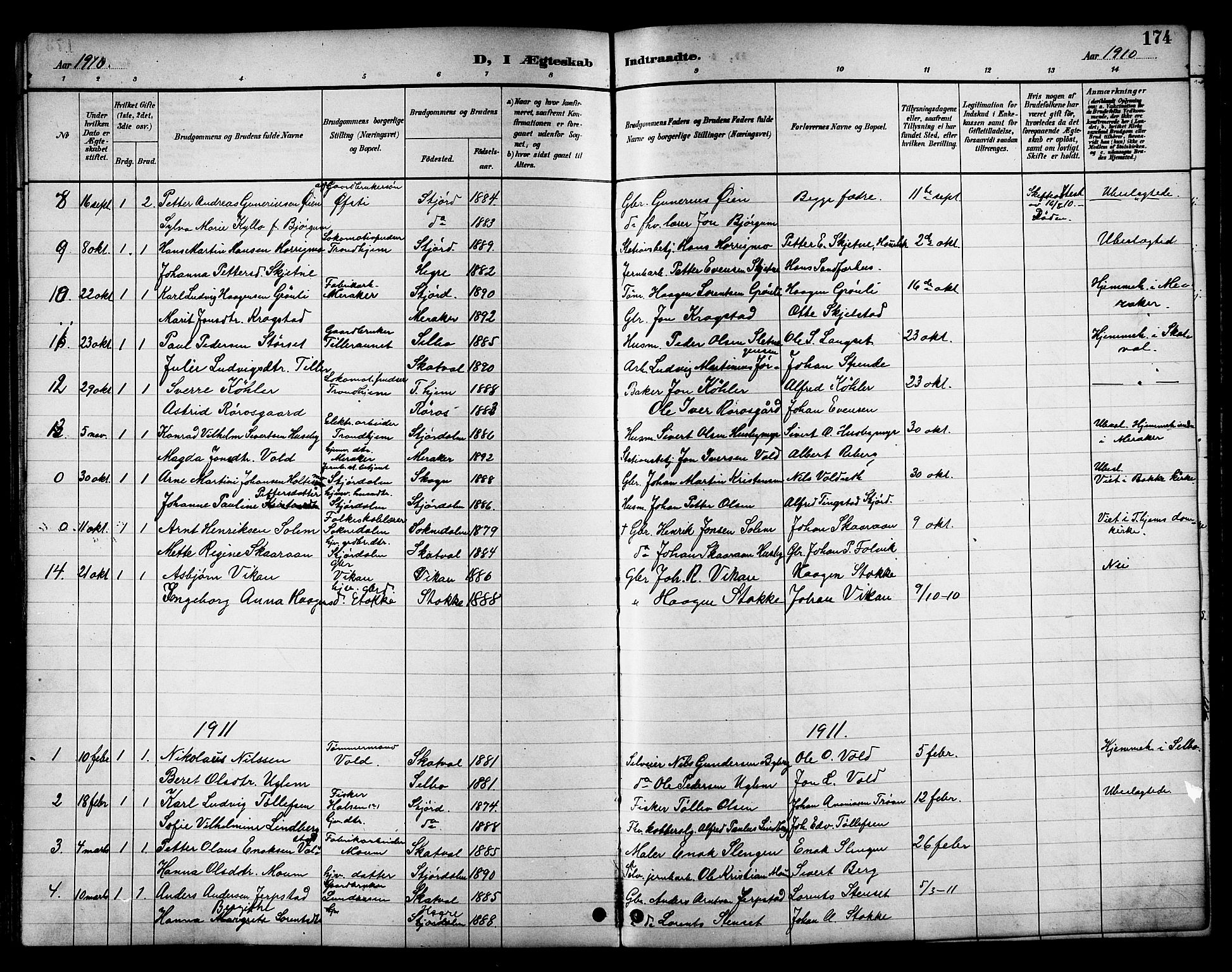 Ministerialprotokoller, klokkerbøker og fødselsregistre - Nord-Trøndelag, AV/SAT-A-1458/709/L0087: Parish register (copy) no. 709C01, 1892-1913, p. 174