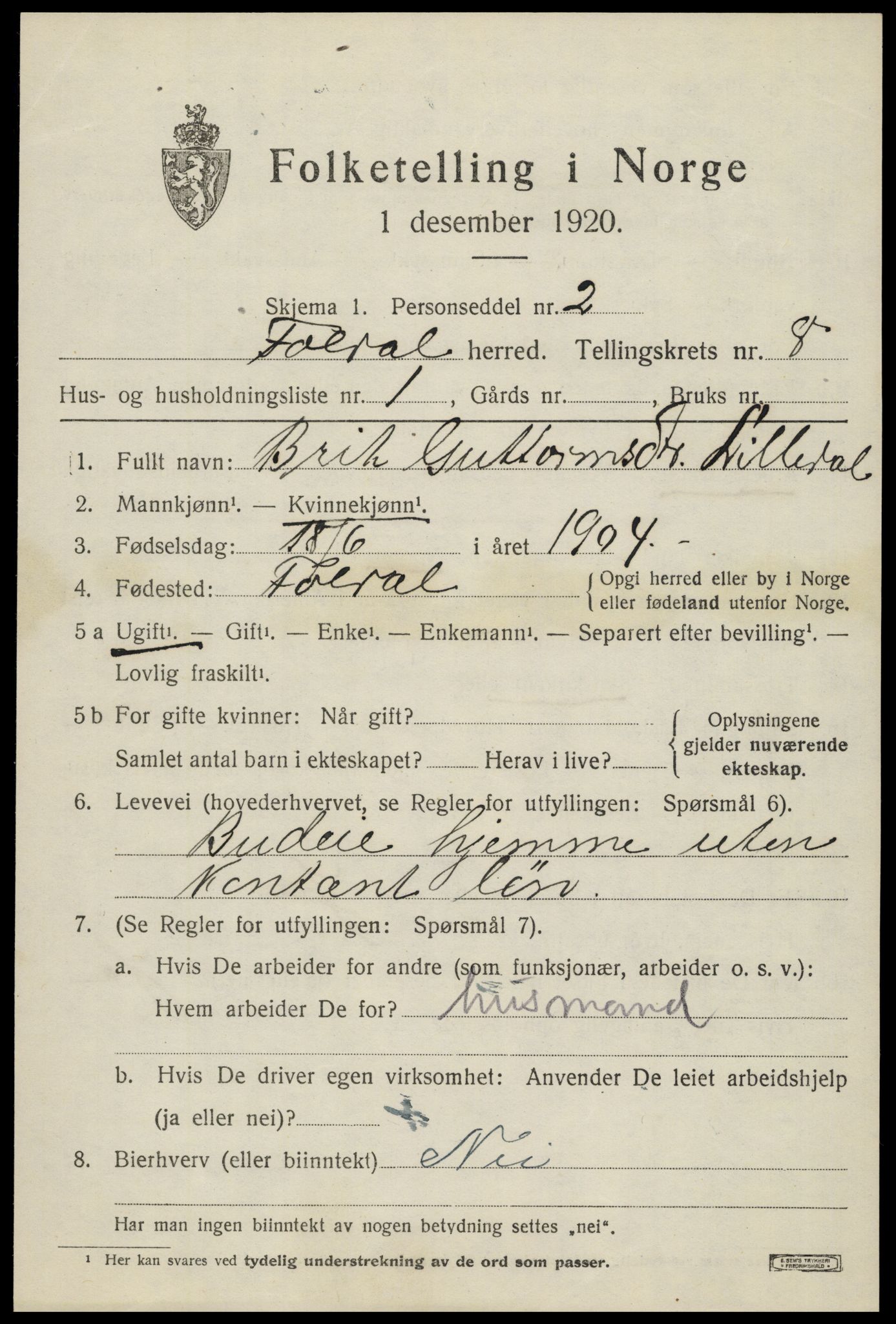 SAH, 1920 census for Folldal, 1920, p. 4347