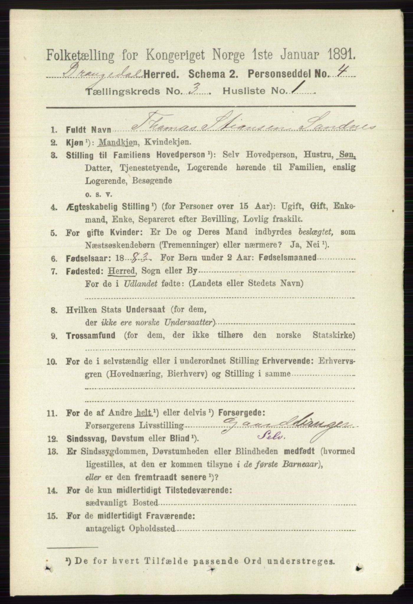 RA, 1891 census for 0817 Drangedal, 1891, p. 862