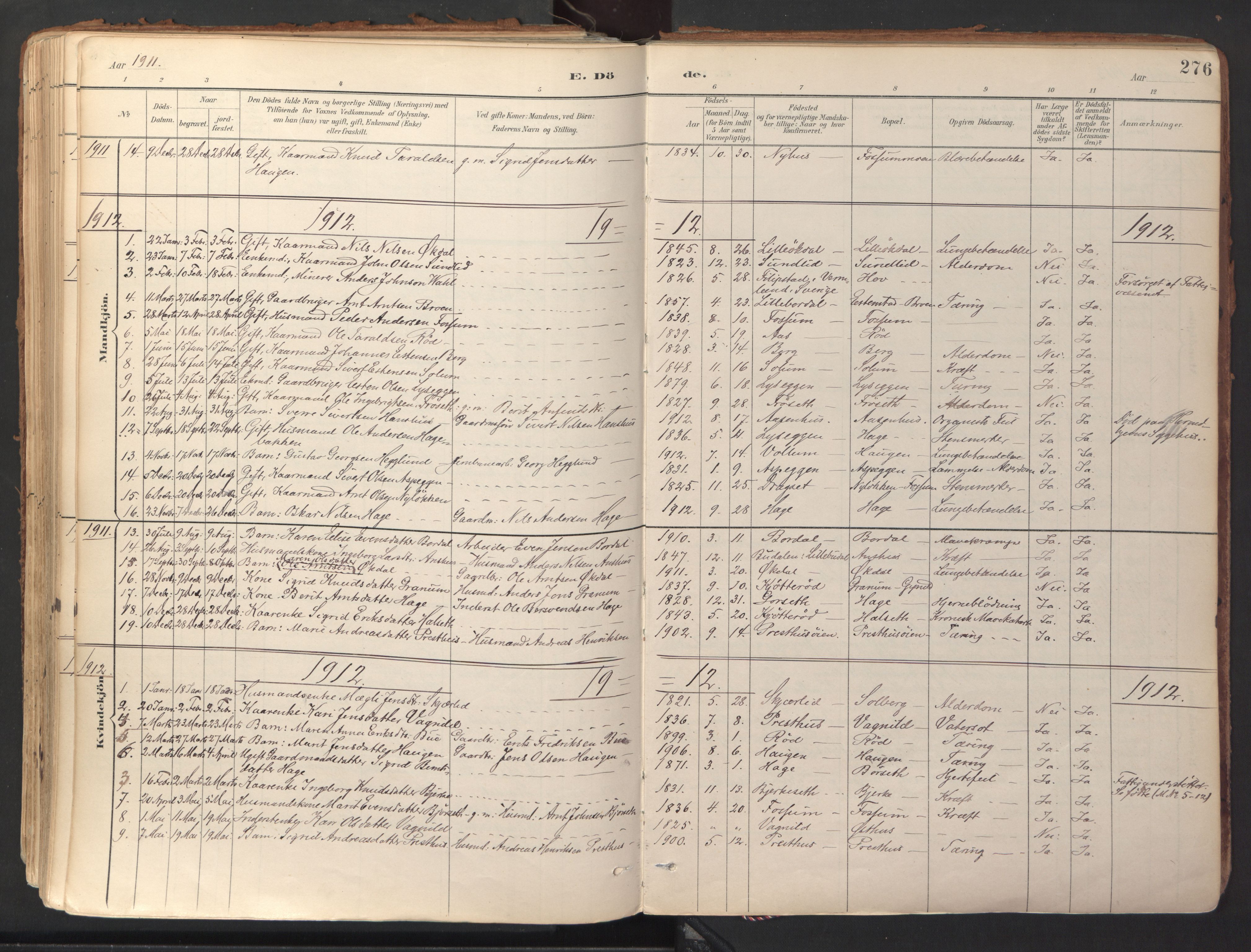 Ministerialprotokoller, klokkerbøker og fødselsregistre - Sør-Trøndelag, SAT/A-1456/689/L1041: Parish register (official) no. 689A06, 1891-1923, p. 276